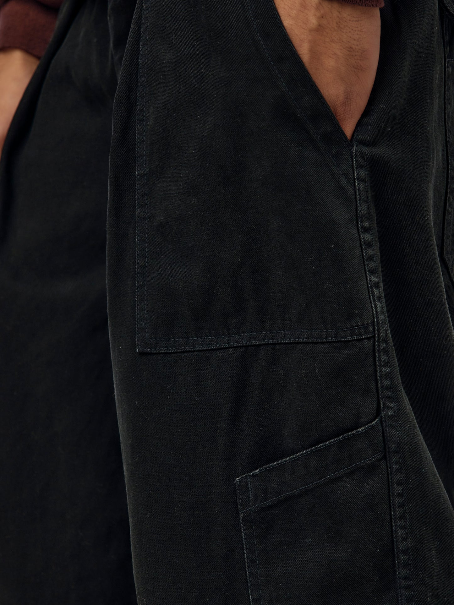 Cotton Silk Twill Wide Trousers (BLACK) SIS