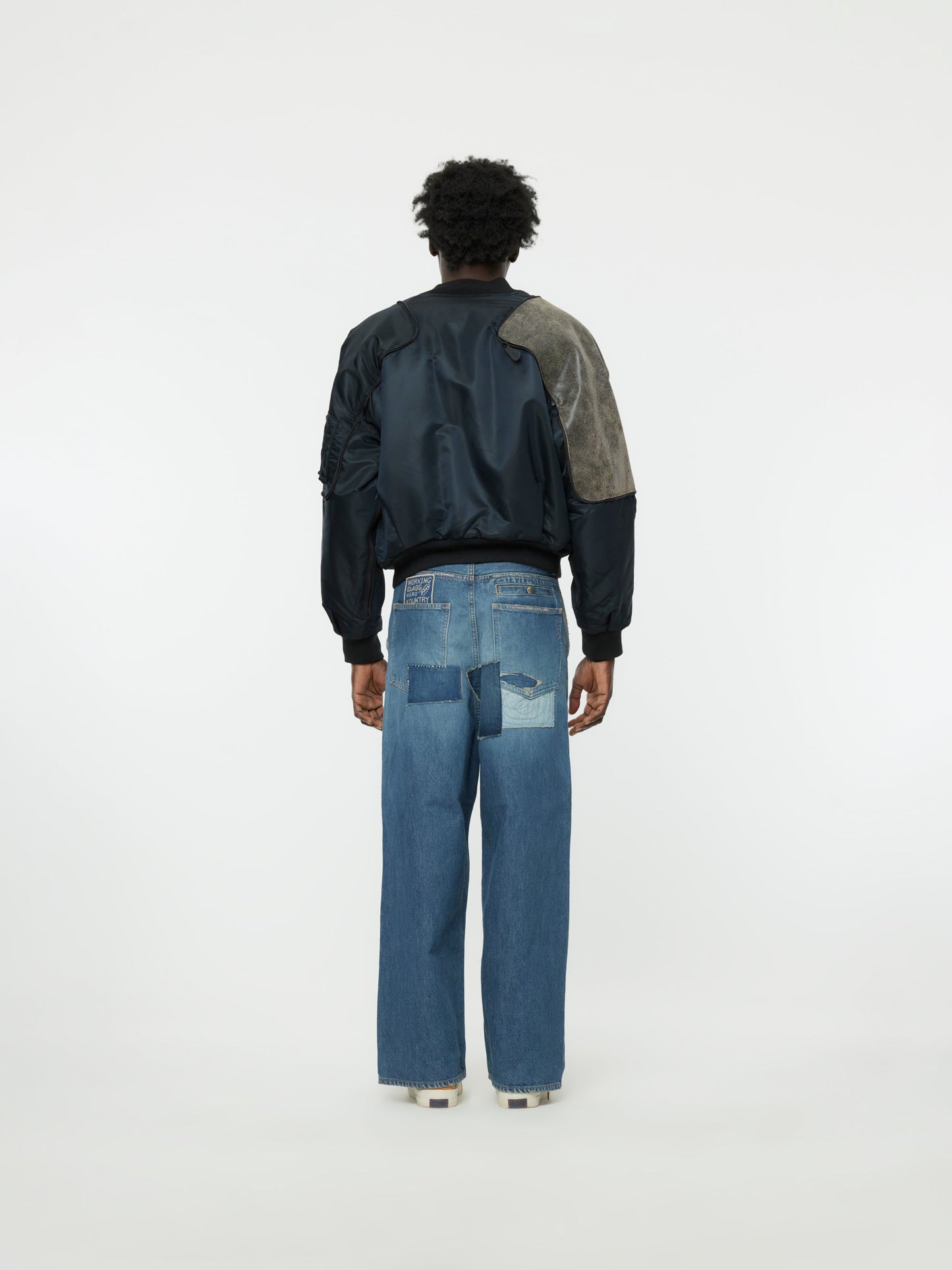 MA-1 Crack Leather Sham Bomber Jacket (Black)