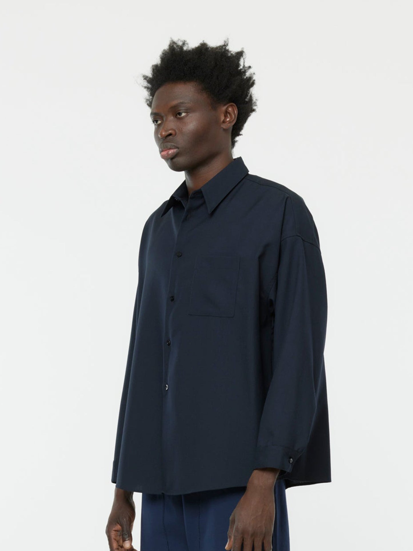 Tropical Wool Boxy Shirt (Blueblack)