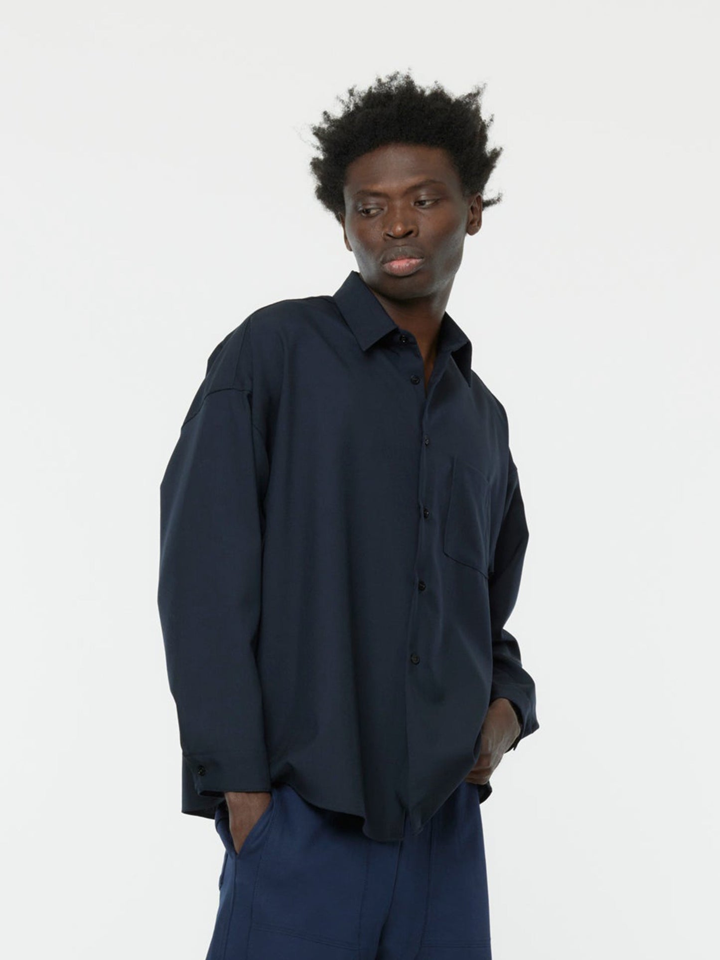 Tropical Wool Boxy Shirt (Blueblack)