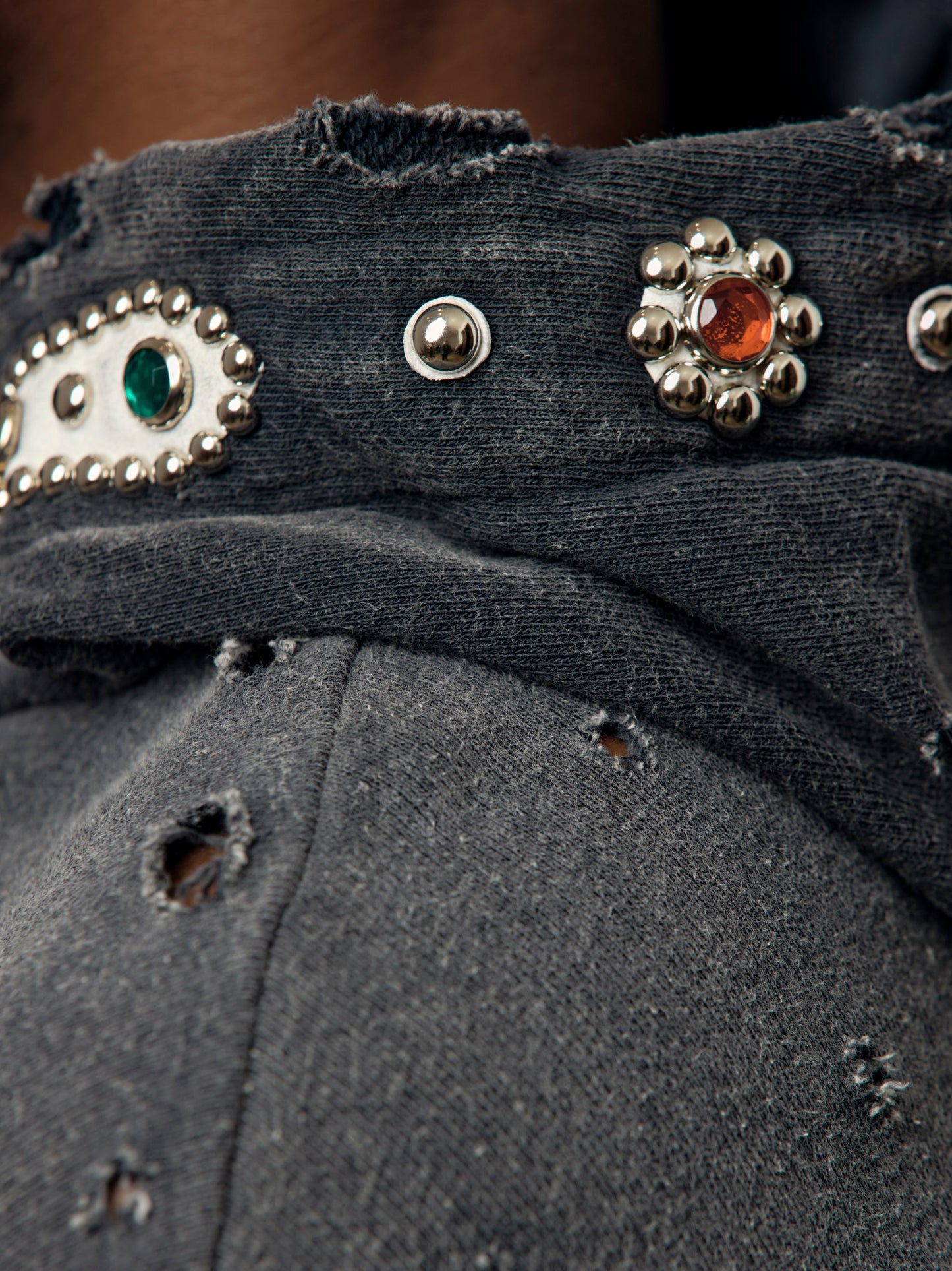 SWT Knit THRILLER Damaged Hoodie (STUDS) (Black)