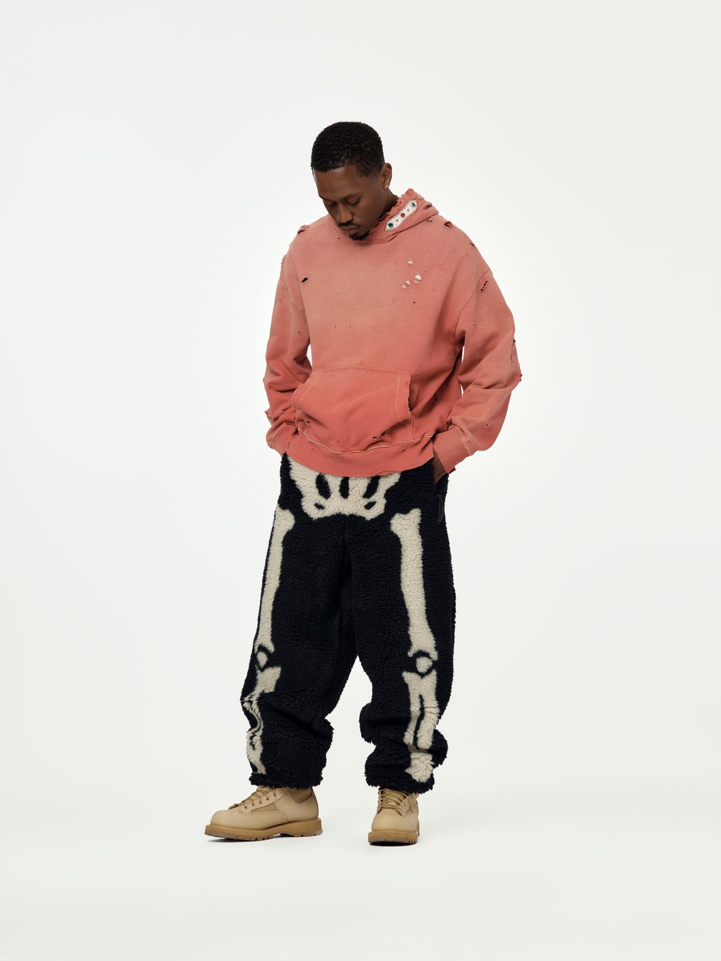 SWT Knit THRILLER Damaged Hoodie (STUDS) (Red)