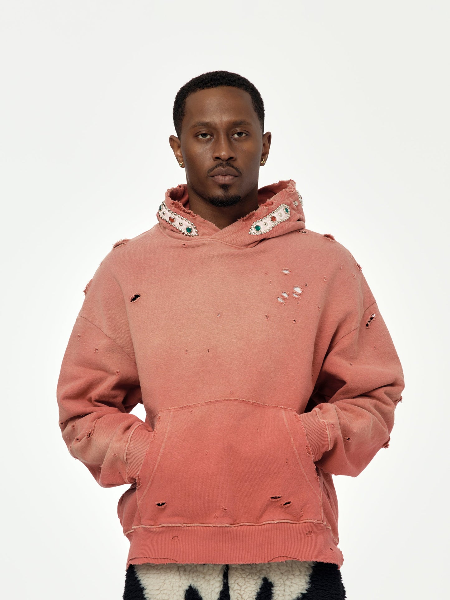 SWT Knit THRILLER Damaged Hoodie (STUDS) (Red)