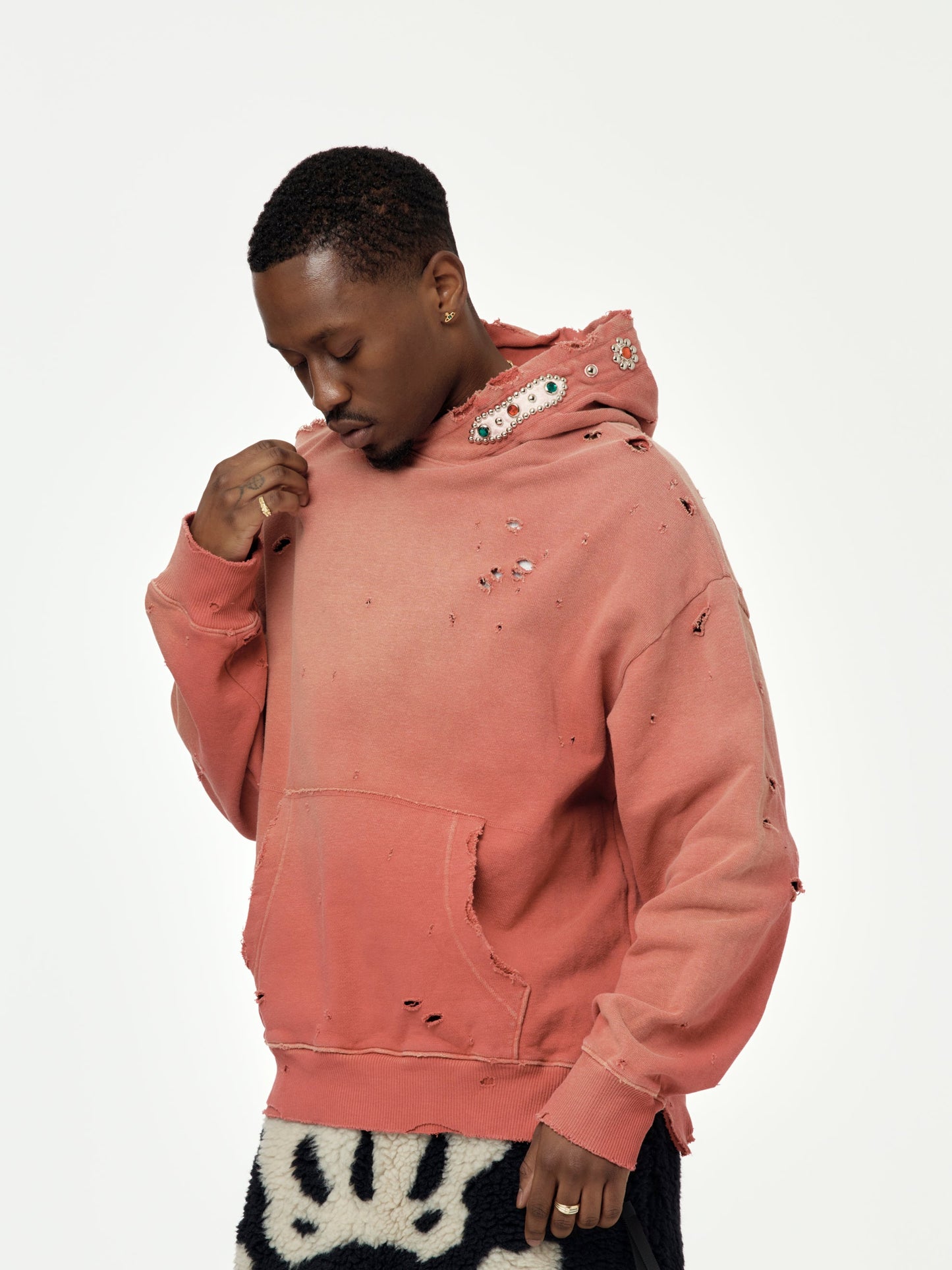 SWT Knit THRILLER Damaged Hoodie (STUDS) (Red)