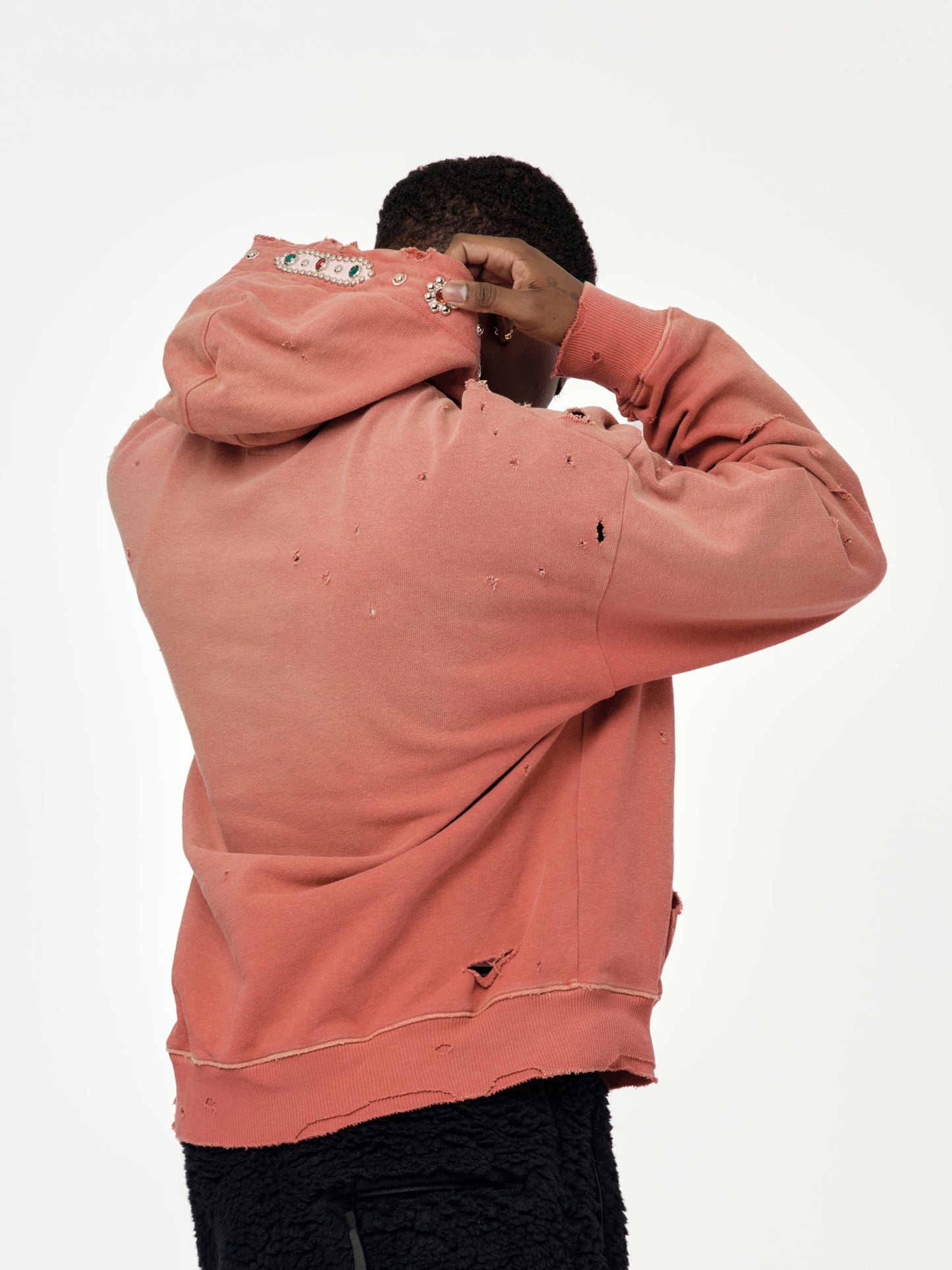 SWT Knit THRILLER Damaged Hoodie (STUDS) (Red)