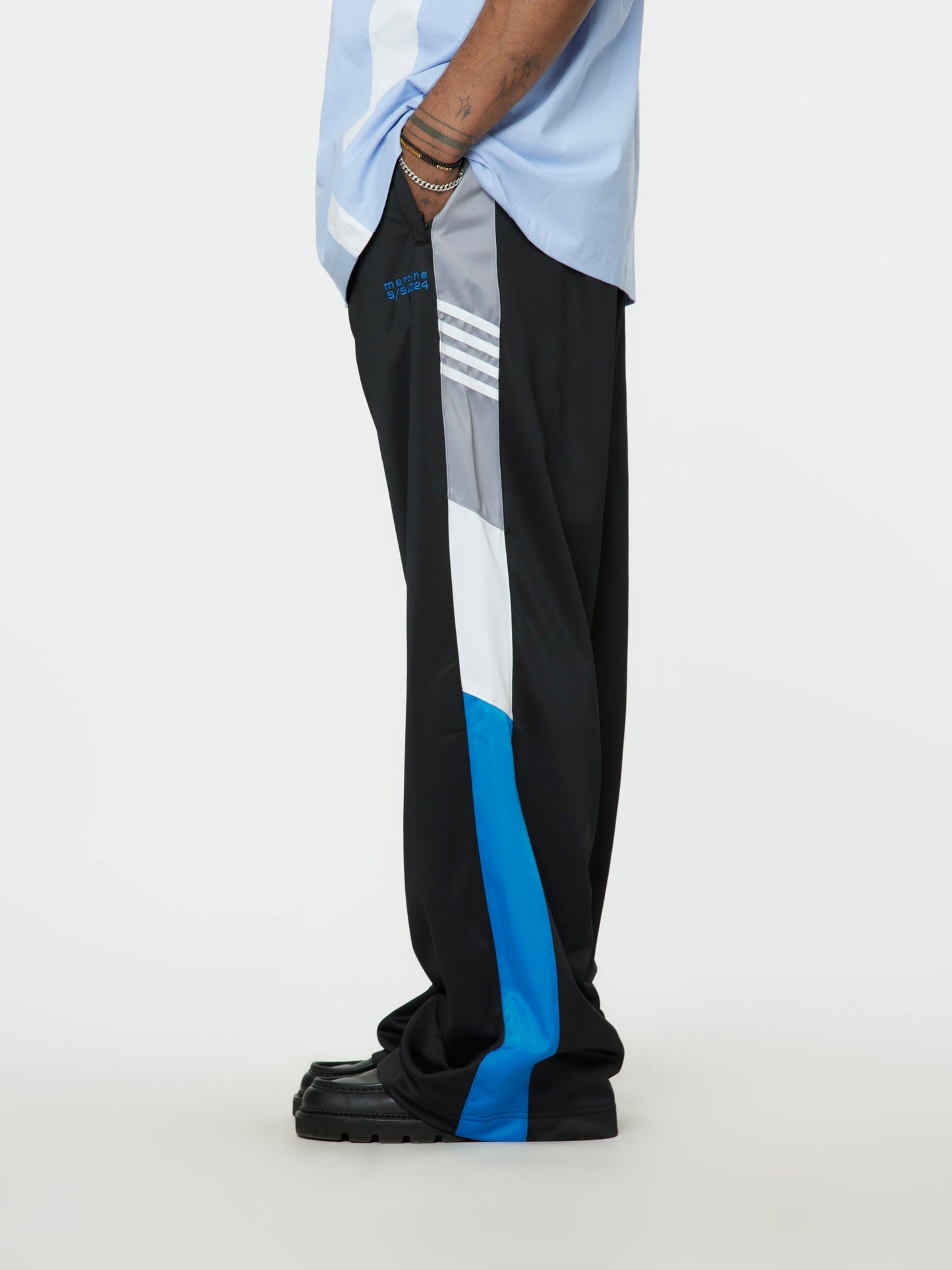 Wide Leg Trackpant (Black/Grey)