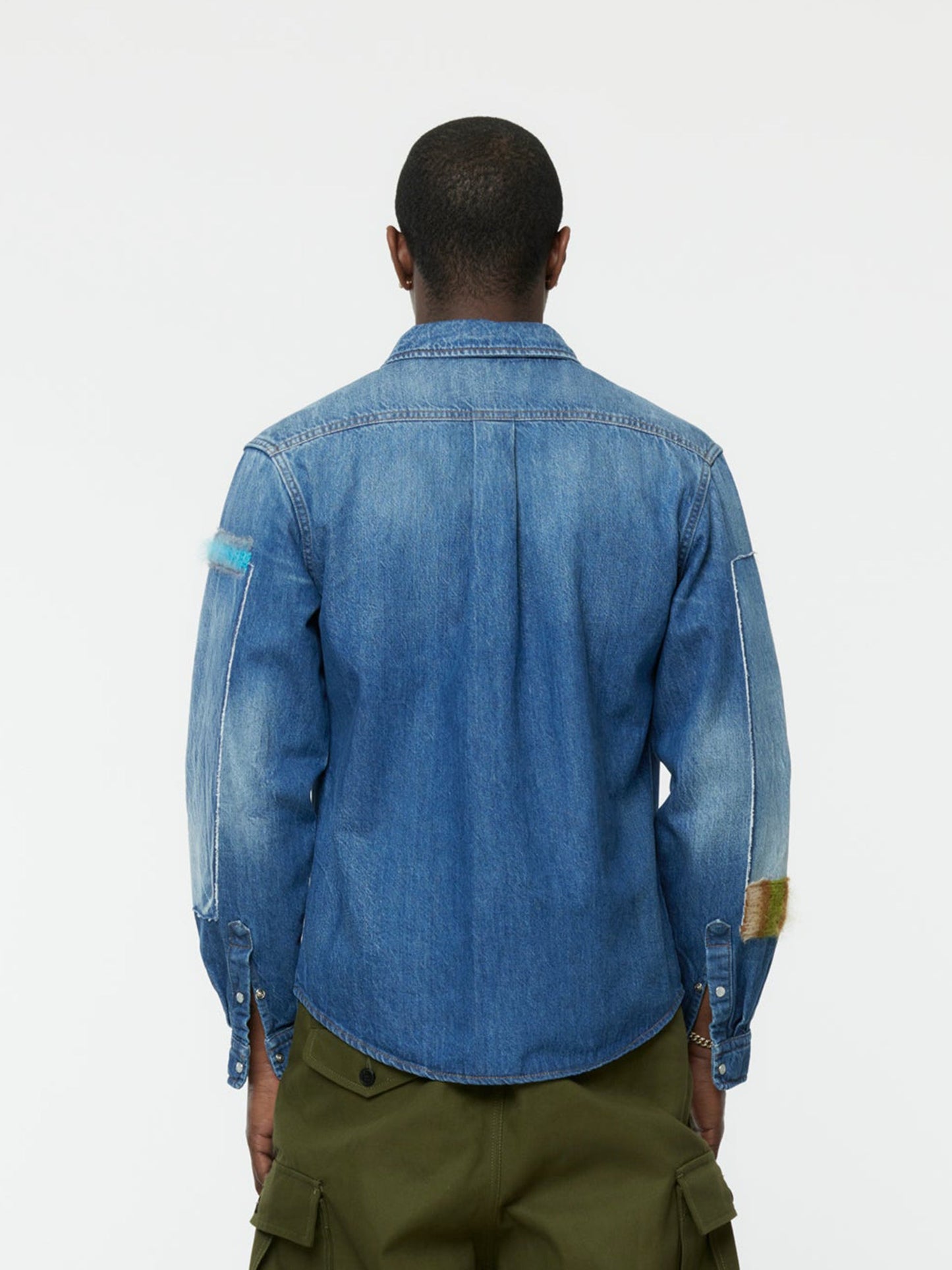 Stone Washed Patchwork Shirt (Iris Blue)