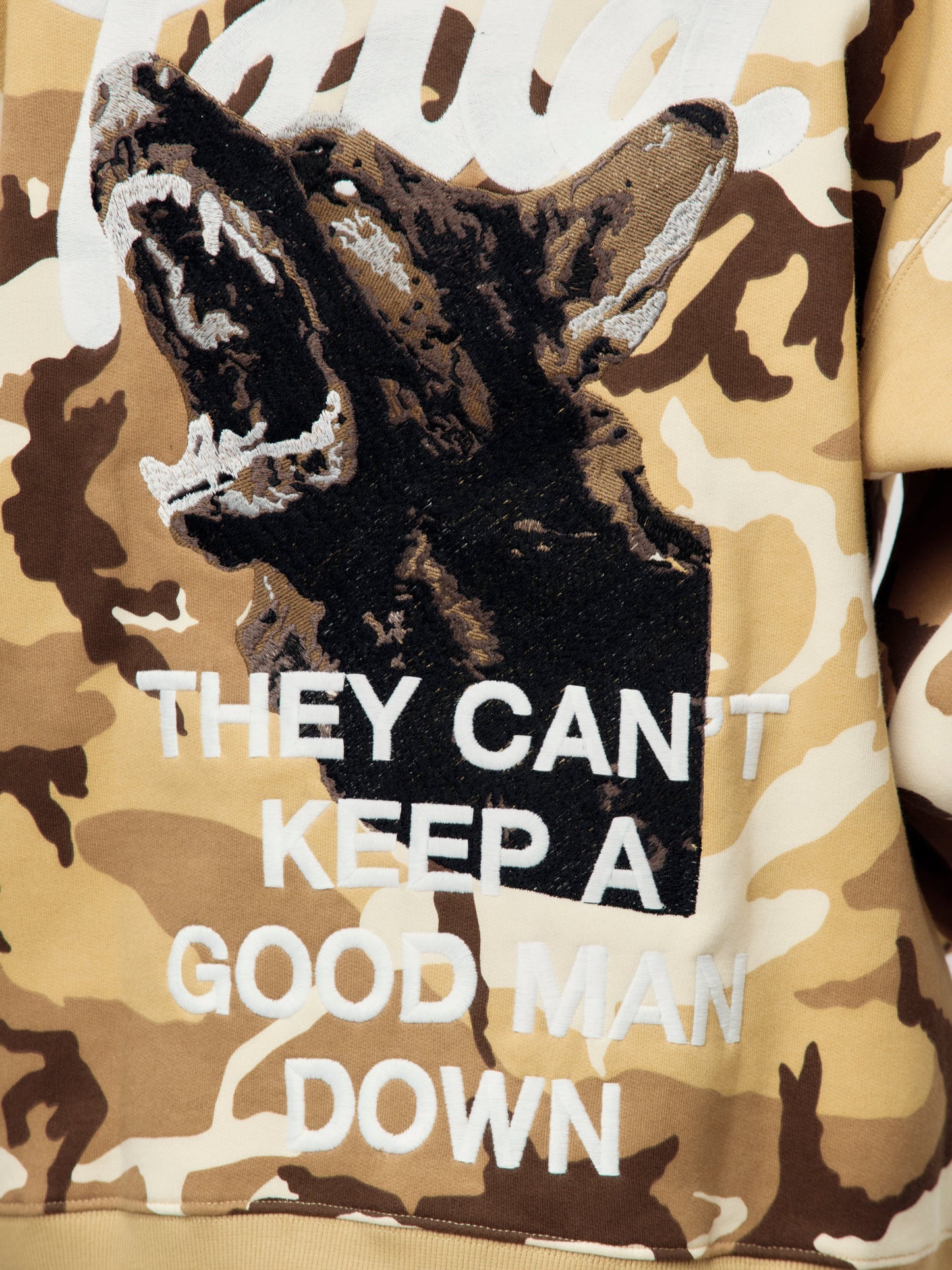 Bark Woodland Camo Boxy Hooded Sweater (Sand Dollar)