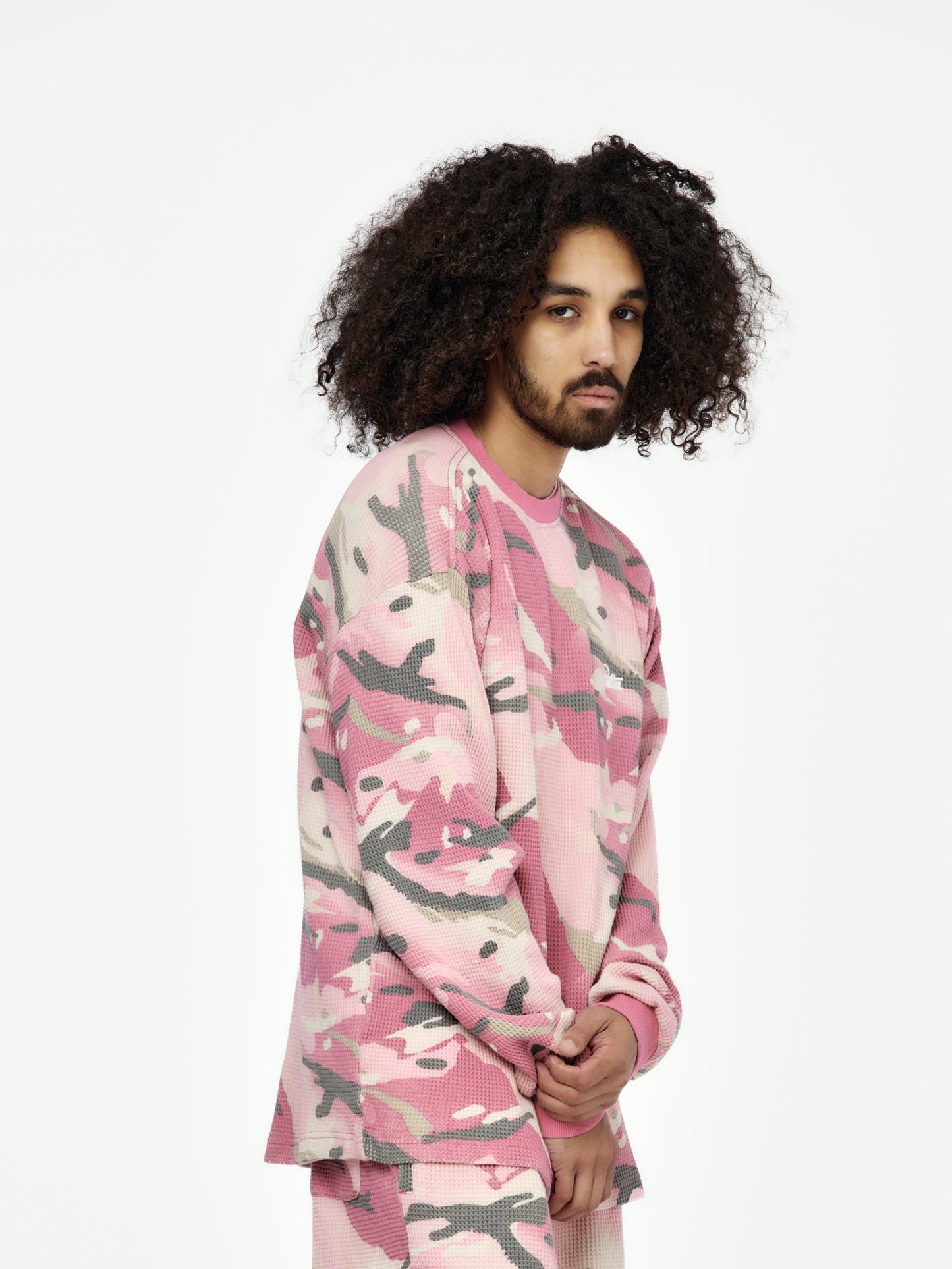 Cactus Flower Camo Waffle Longsleeve T-Shirt (Cactus Flower)