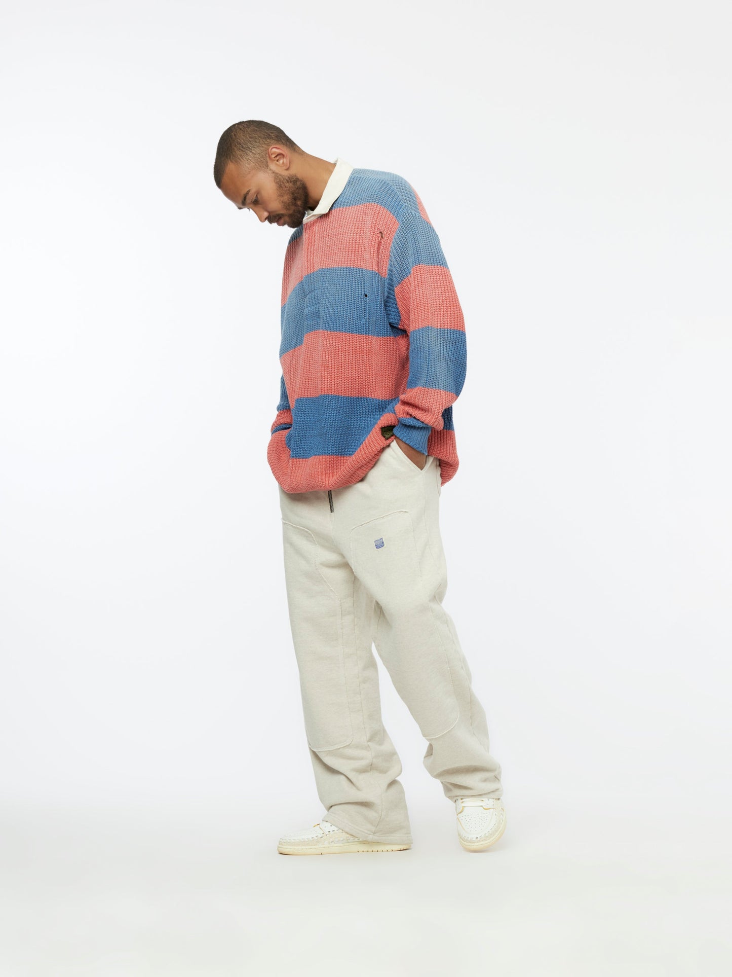 5G Cotton Knit Rugger Shirt (Sax/Red)