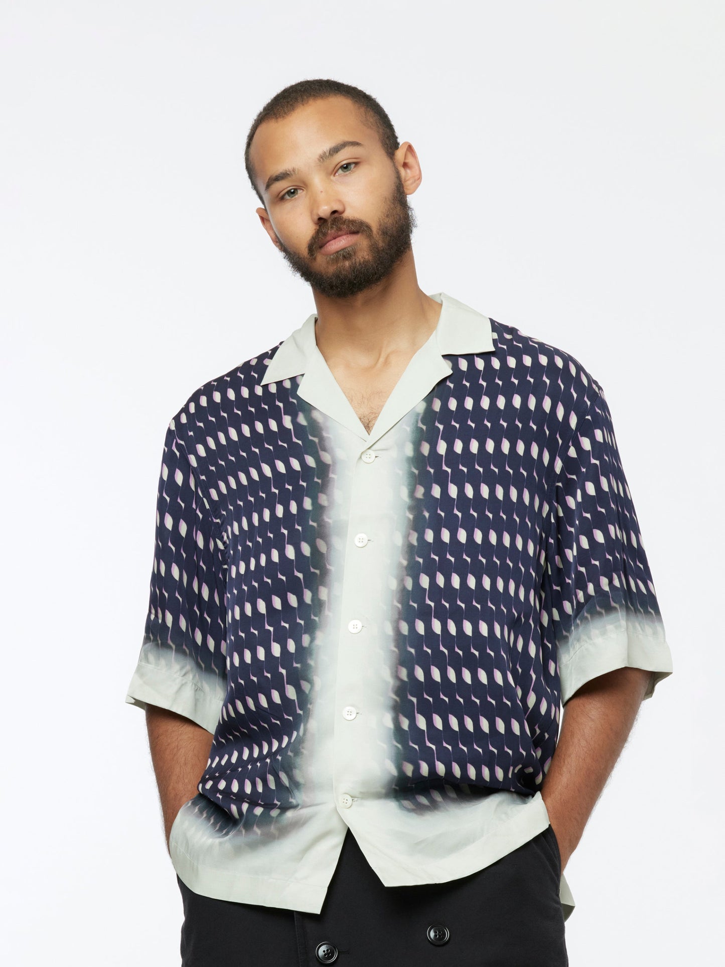Cassi Printed Shirt (Navy Blue/White)
