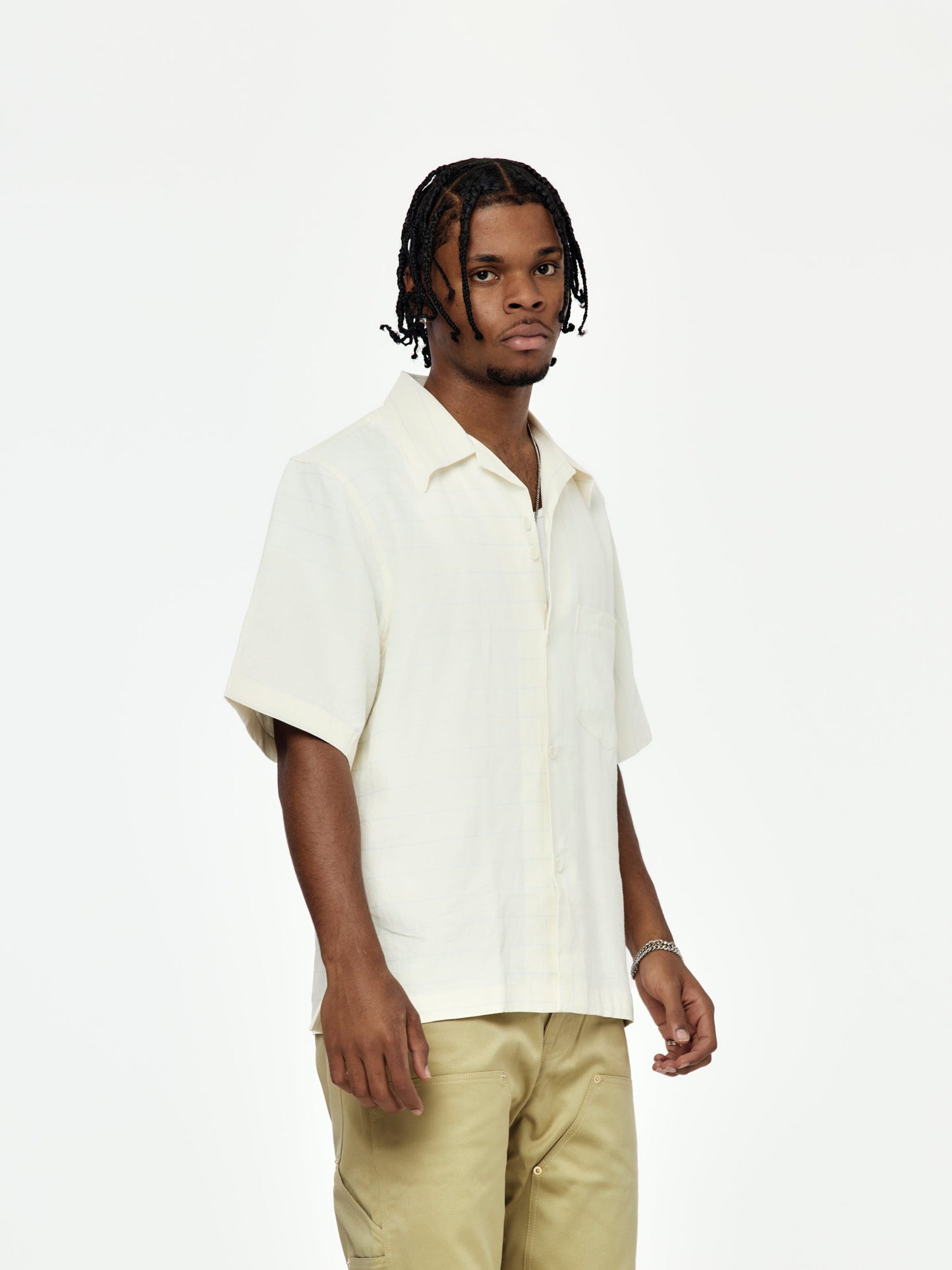 Highlife Bowling Shirt (White/ Blue Stripe)