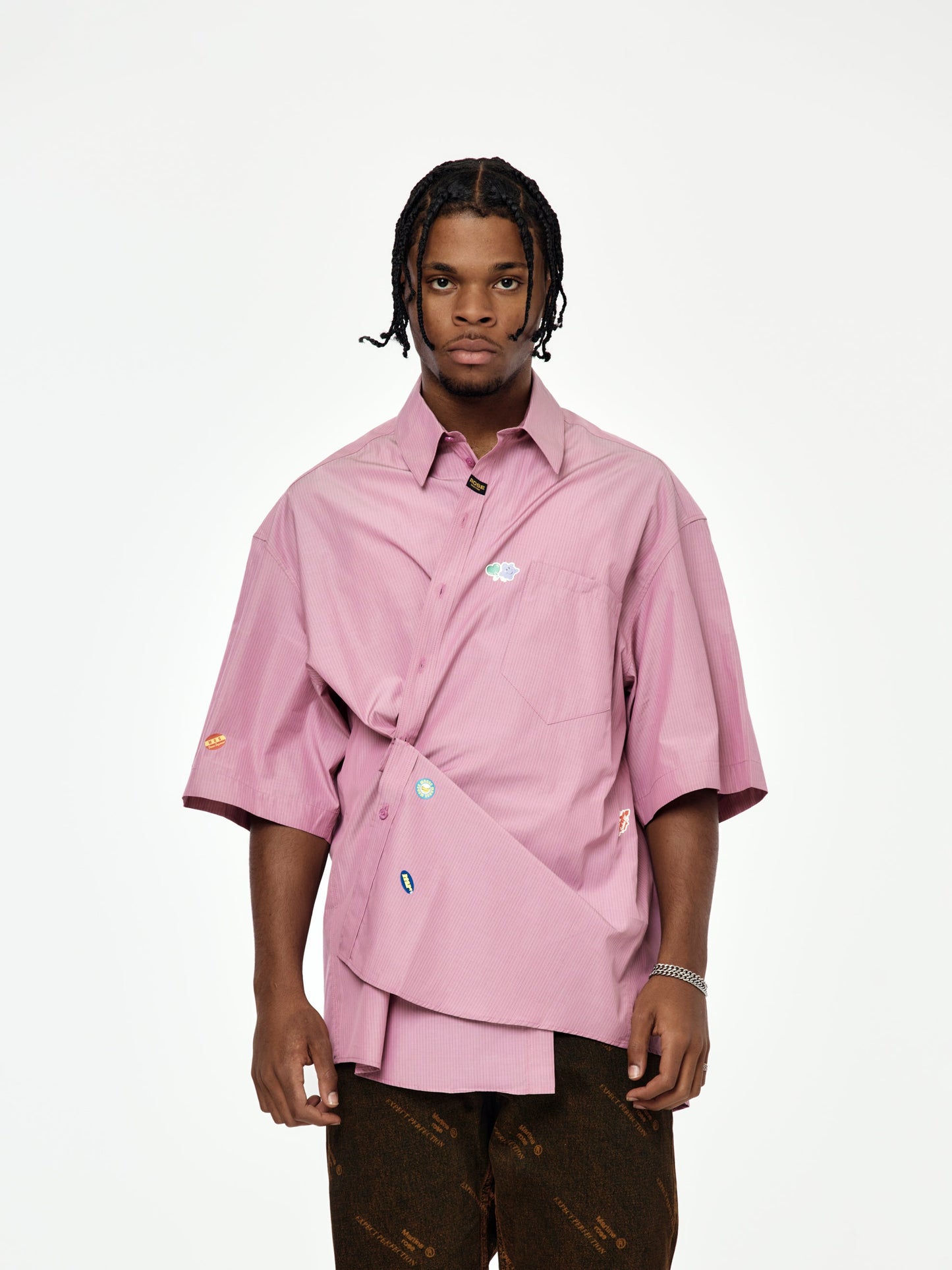 Stripe S/S Boxy Wrap Shirt (Purple/Black)