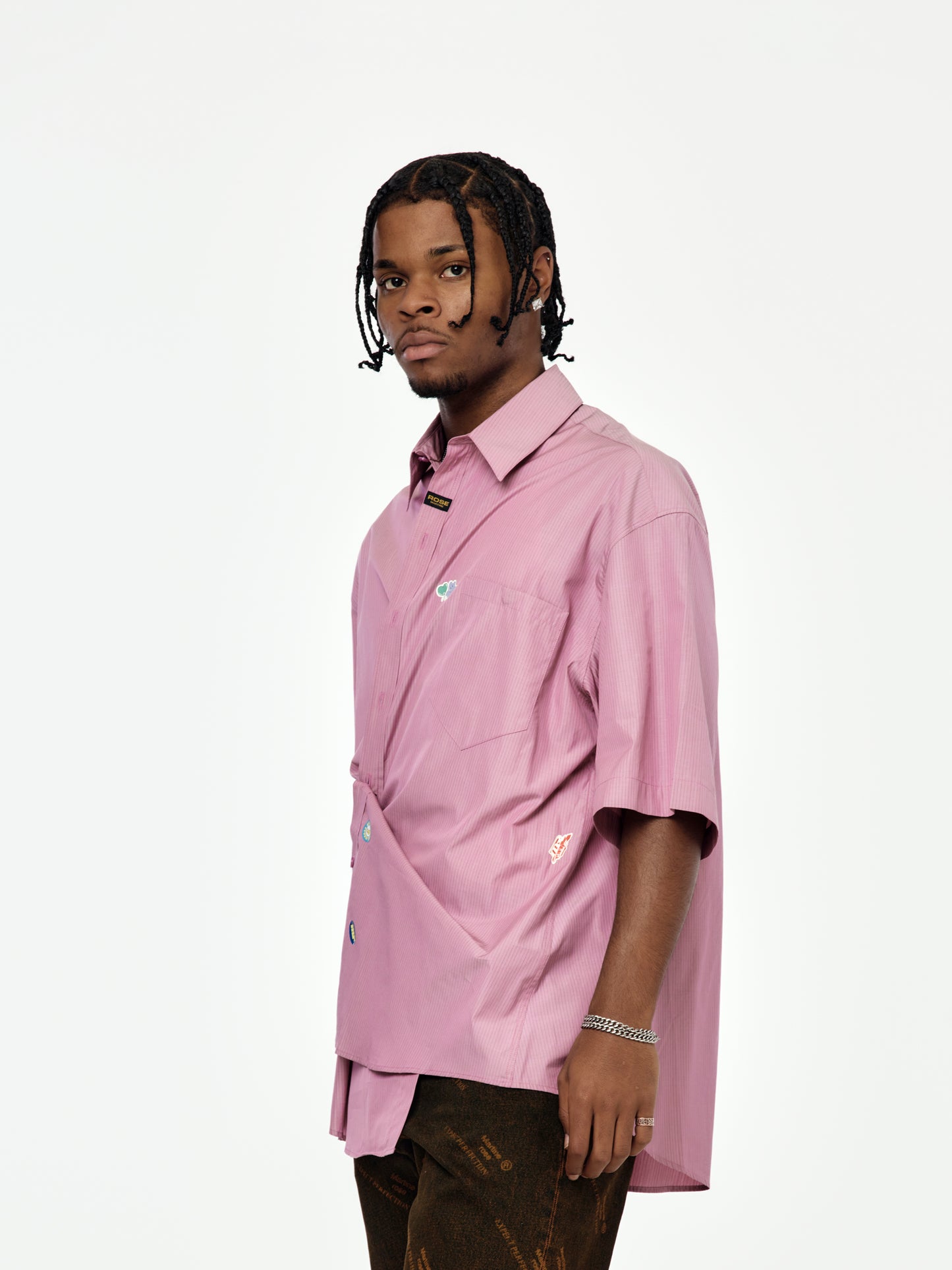Stripe S/S Boxy Wrap Shirt (Purple/Black)