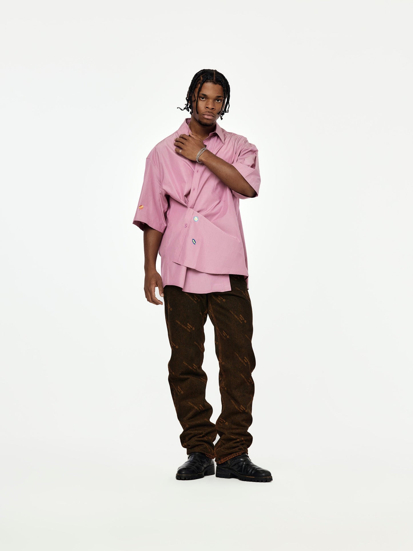 Stripe S/S Boxy Wrap Shirt (Purple/Black)