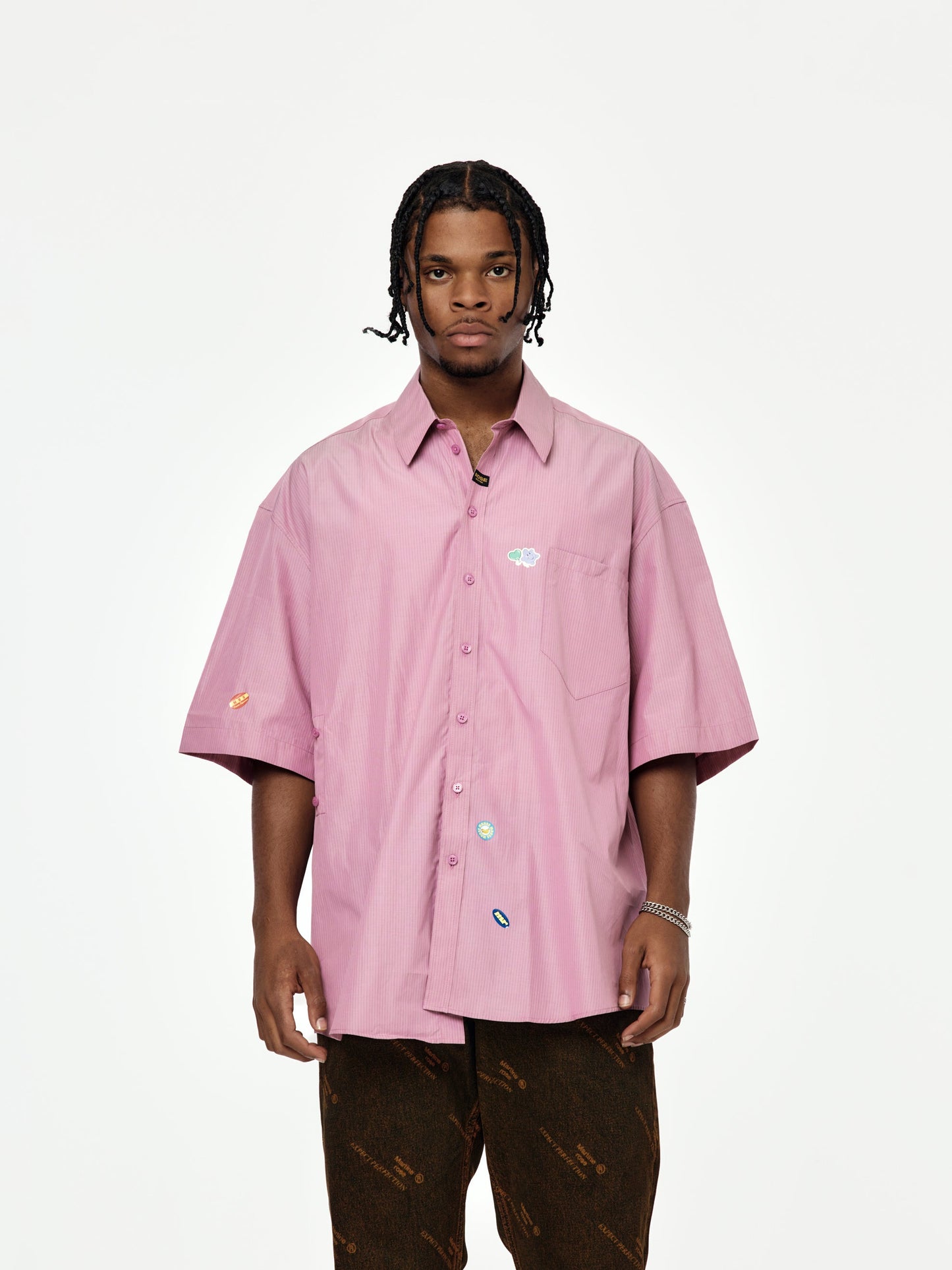 Stripe S/S Boxy Wrap Shirt (Purple/Black)