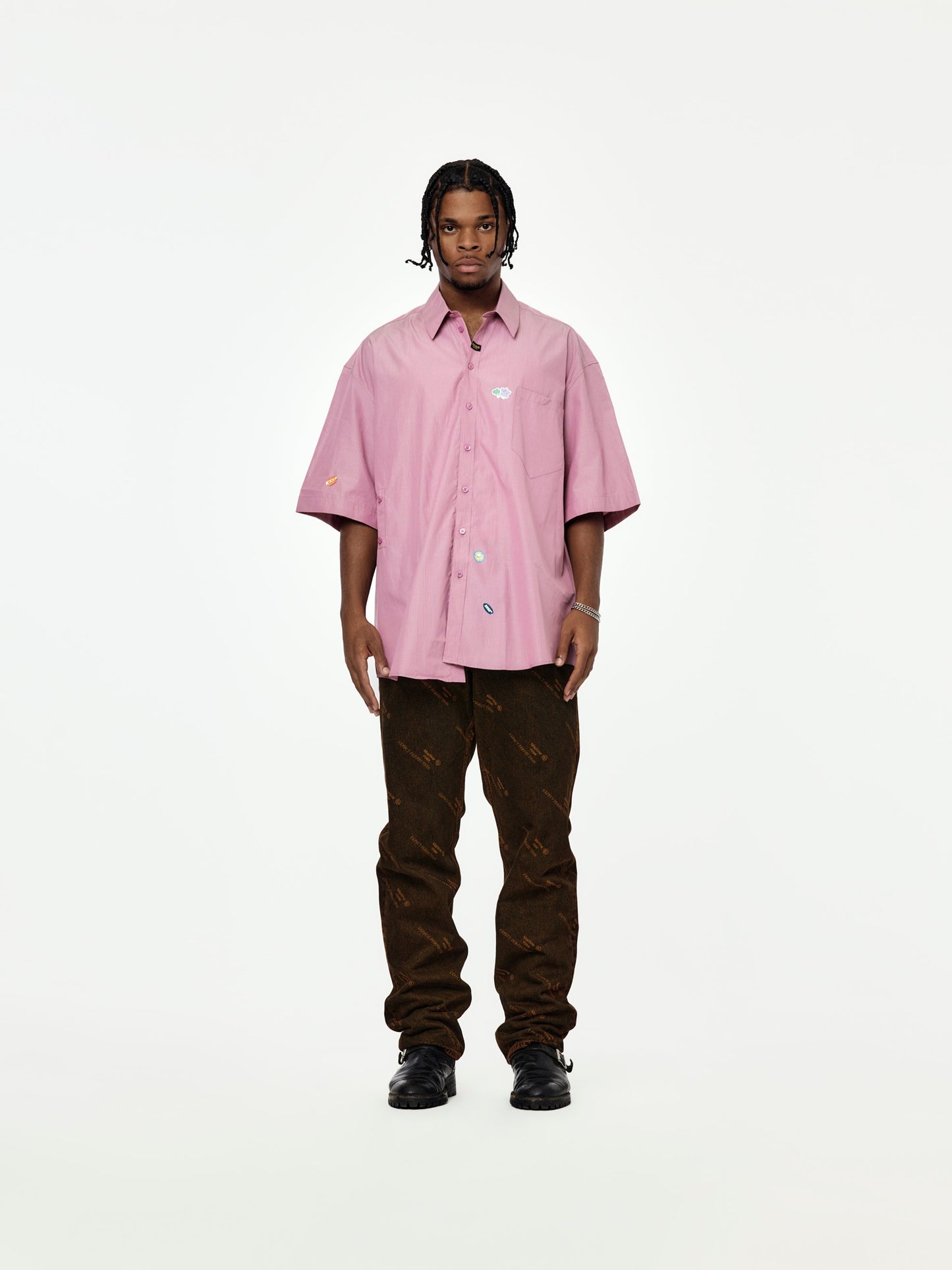 Stripe S/S Boxy Wrap Shirt (Purple/Black)