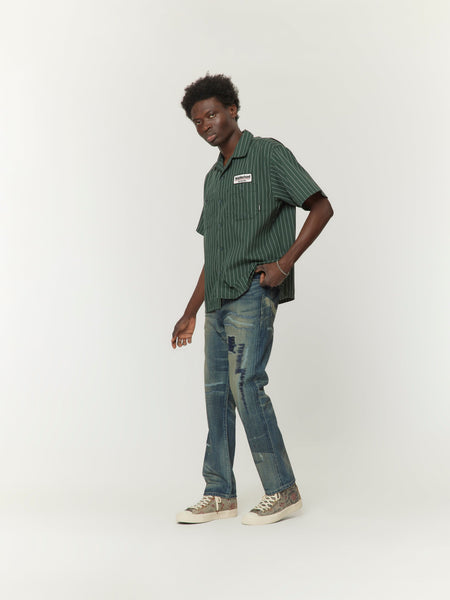 Buy Neighborhood STRIPE WORK SHIRT SS (Green) Online at