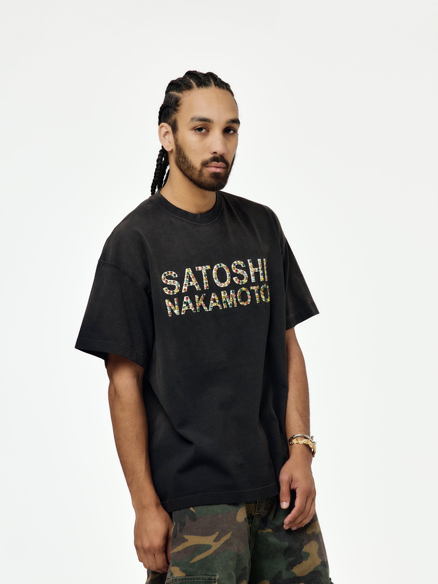 Studded Logo Tee (Washed Black)