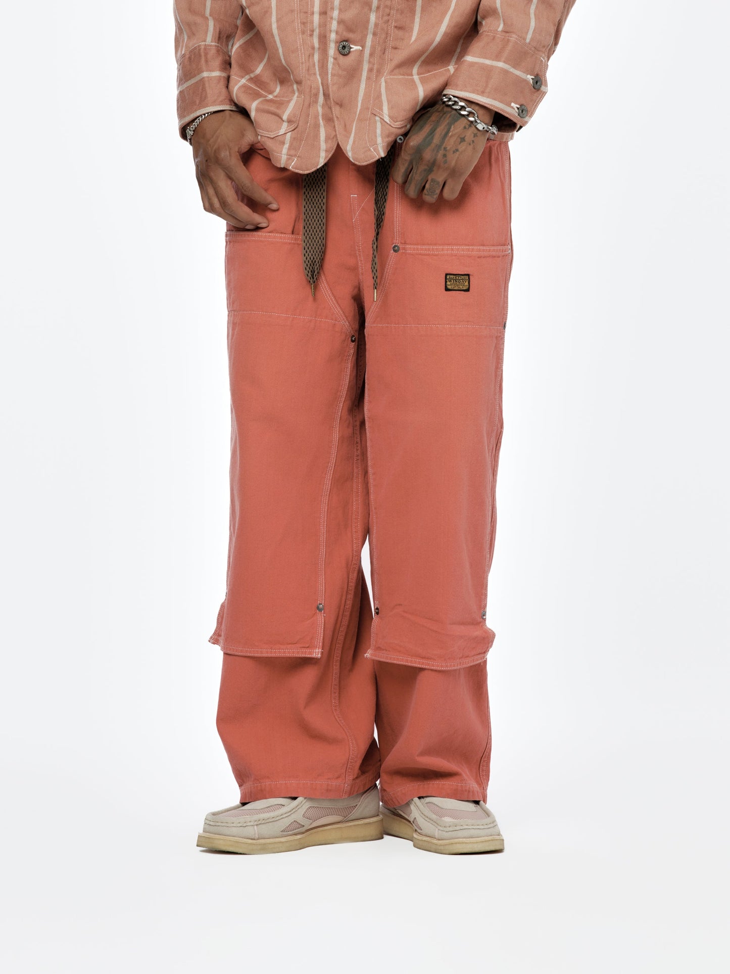 Canvas W-Knee Easy Baggy Pants (Red)
