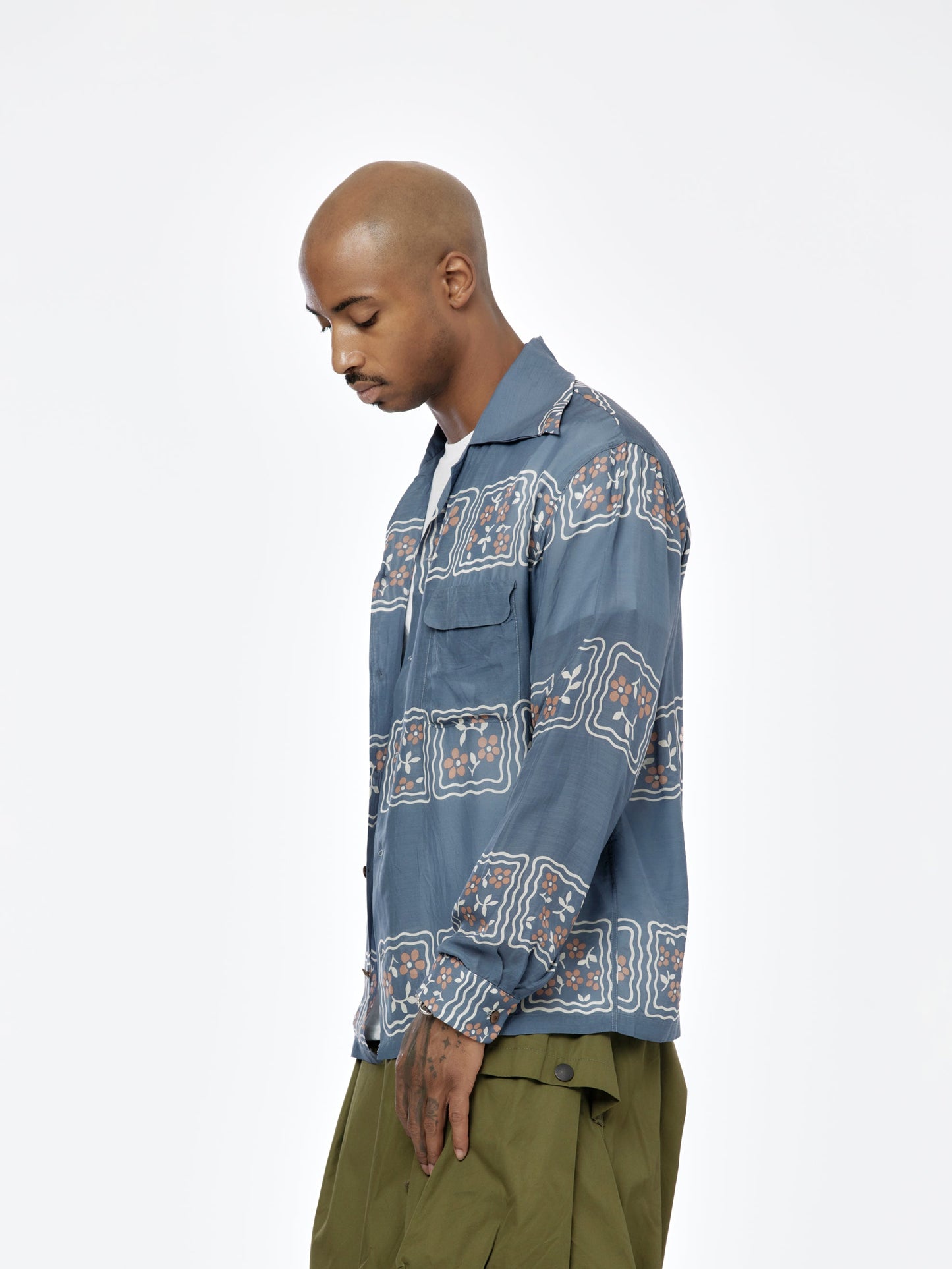 Silk Wrangle Cookie Collar Shirt (Blue)