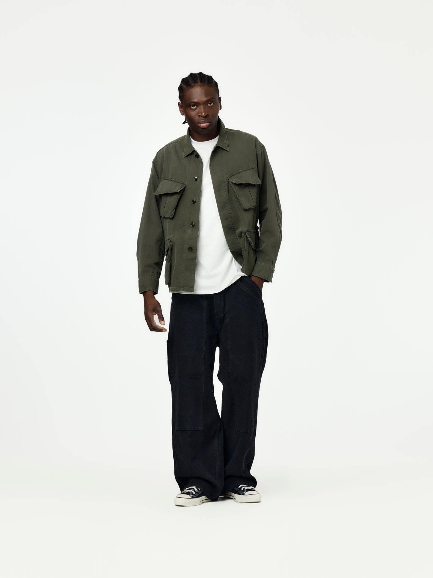 Vintage Silk Hemp Double Knee Pants (Black)