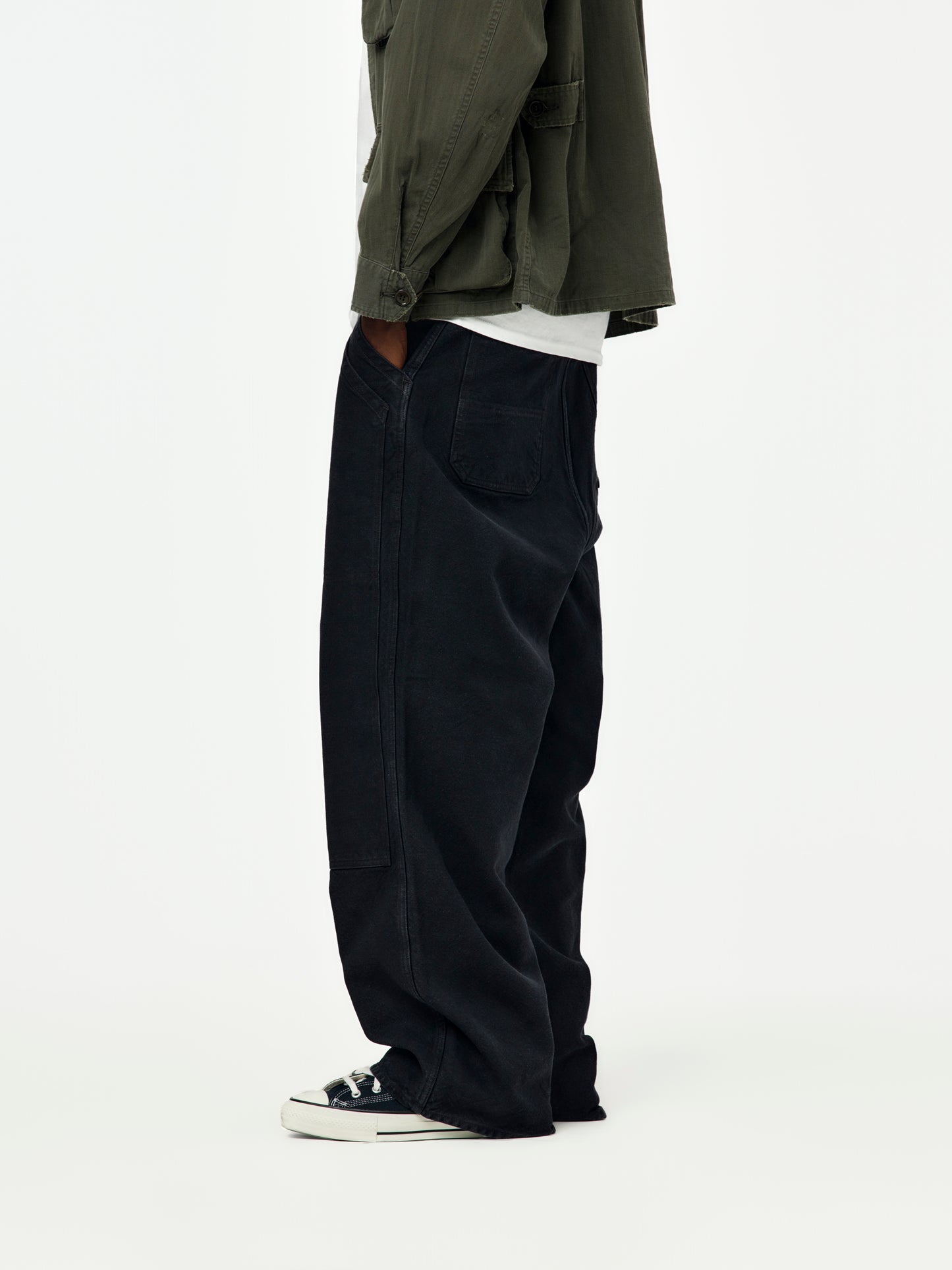 Vintage Silk Hemp Double Knee Pants (Black)