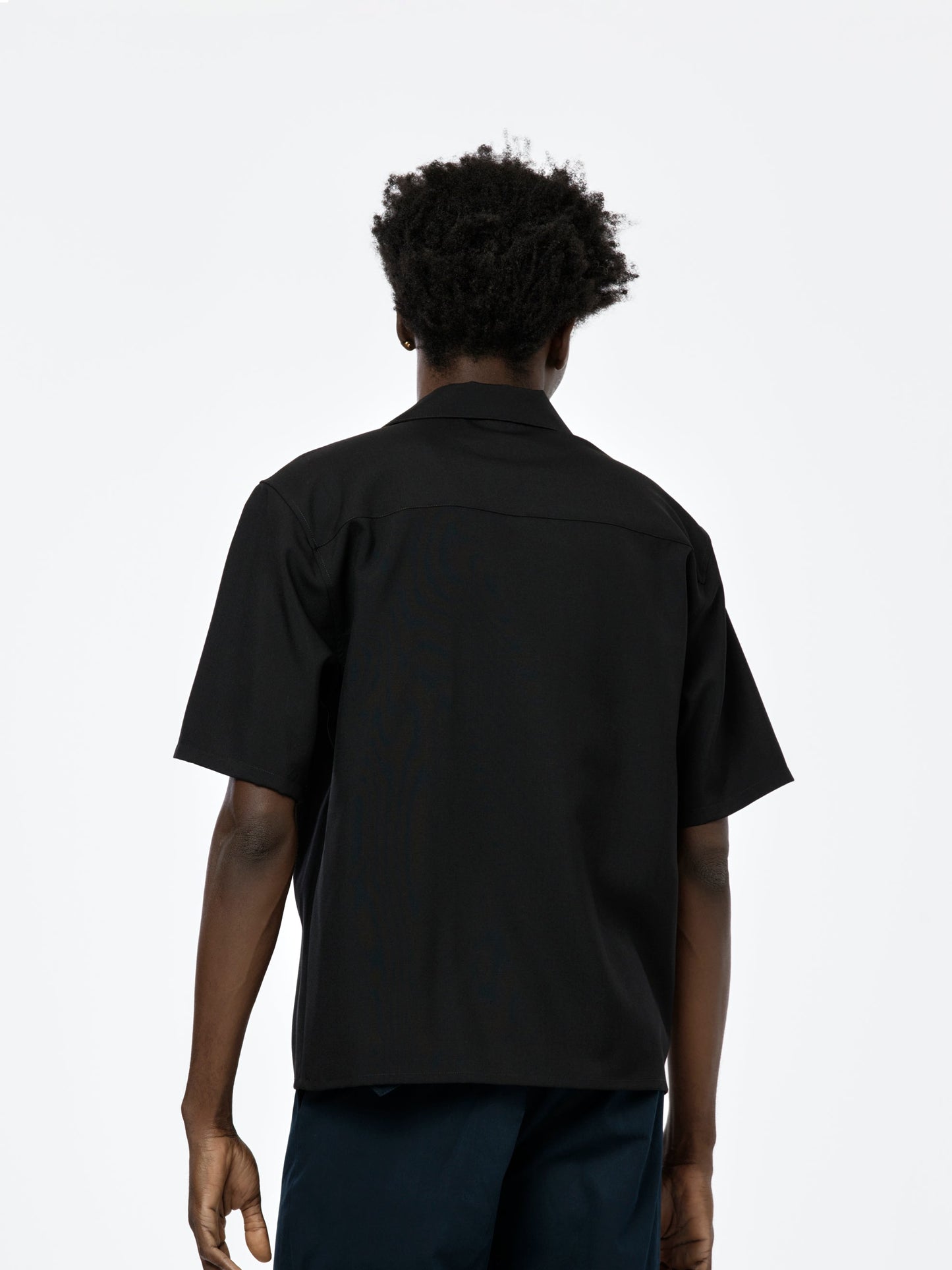 Bi-Color Tropical Wool Short Sleeve Bowling Shirt (Black)