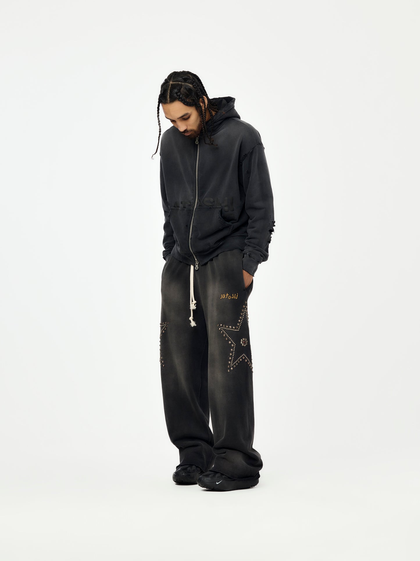 Elliott Zip Up Hoodie (Washed Black)