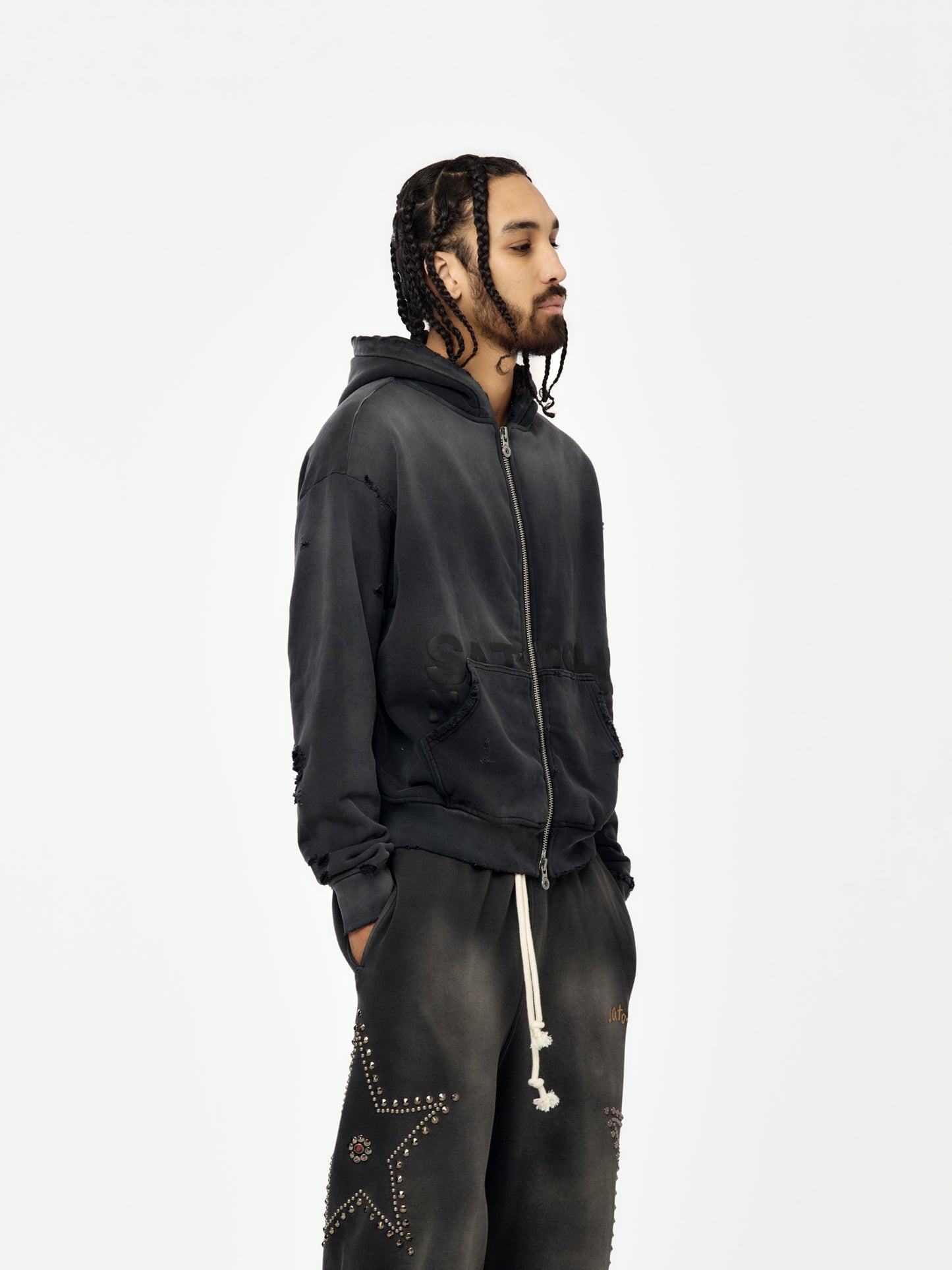 Elliott Zip Up Hoodie (Washed Black)