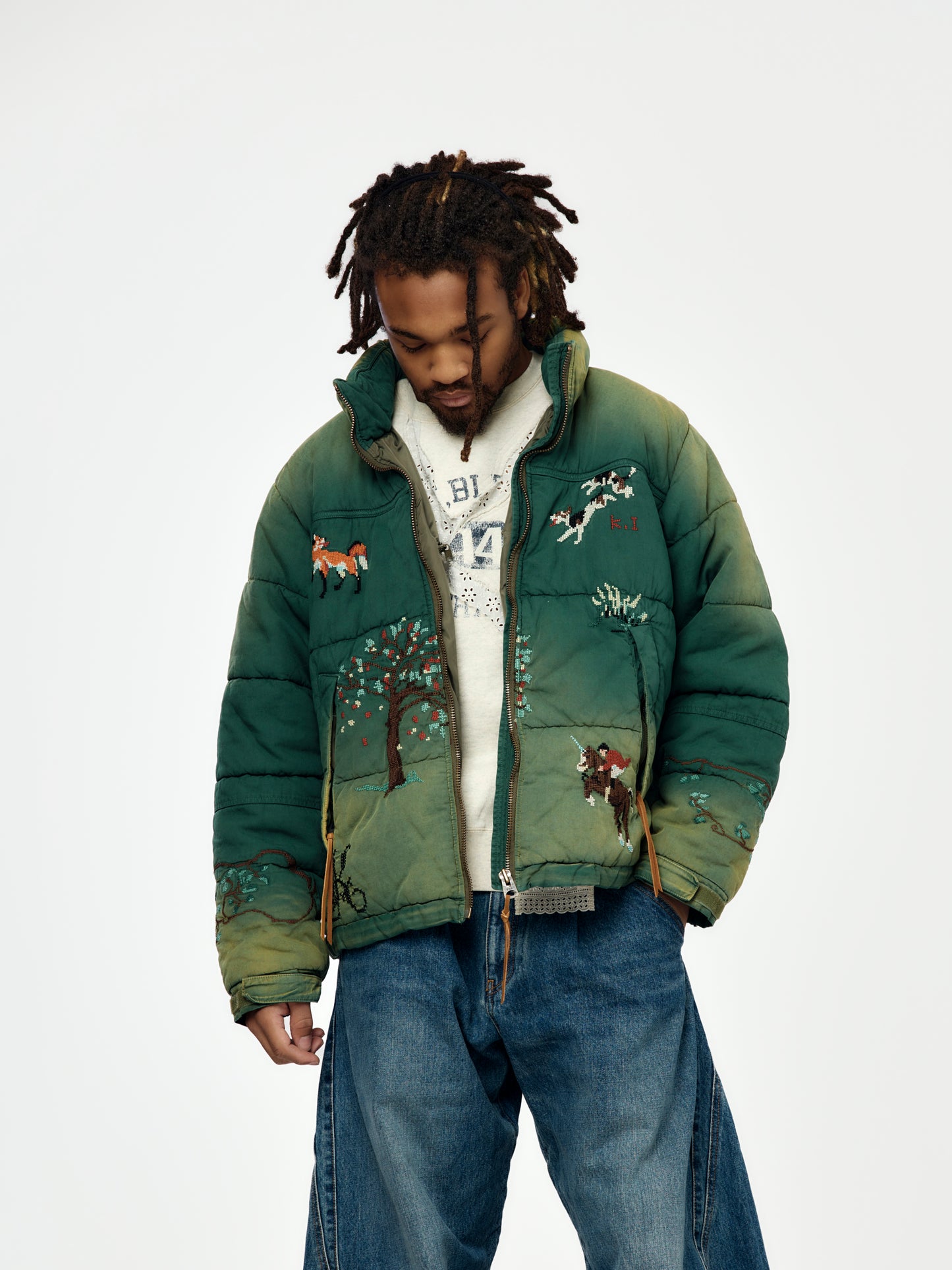 Vintage-Effect Puffer Jacket (Green)