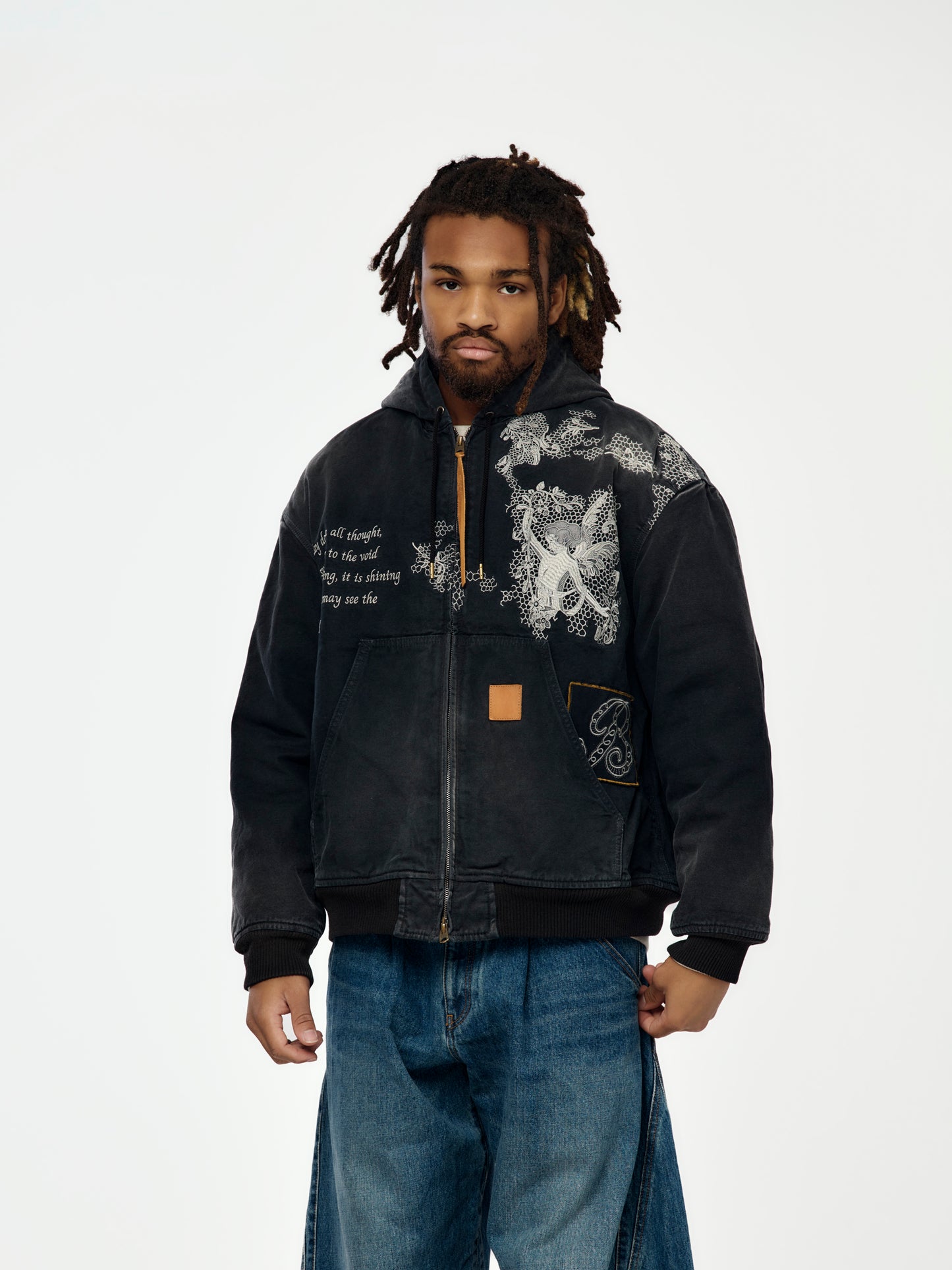 Vintage-Effect Embroidered Jacket (Black)