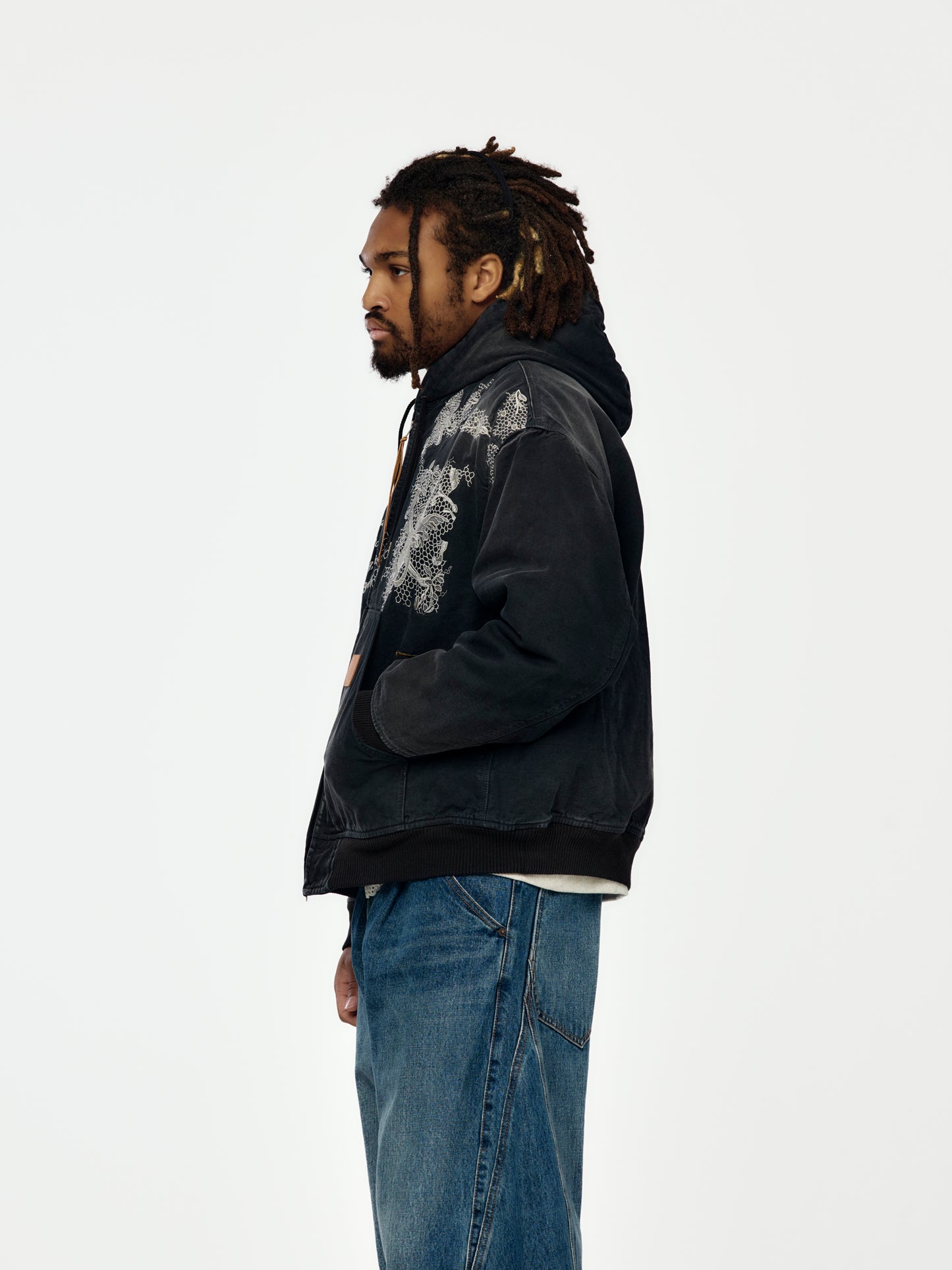 Vintage-Effect Embroidered Jacket (Black)