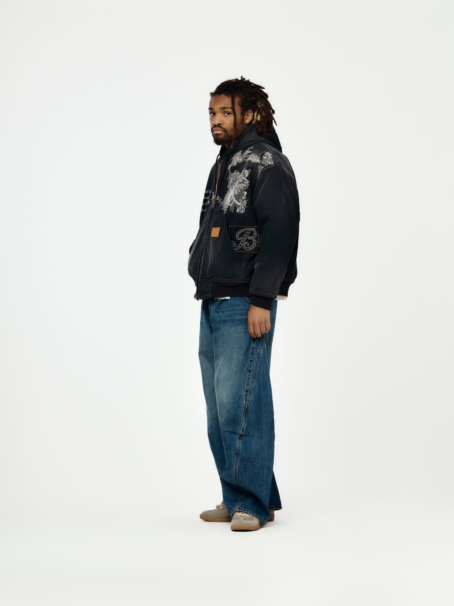 Vintage-Effect Embroidered Jacket (Black)