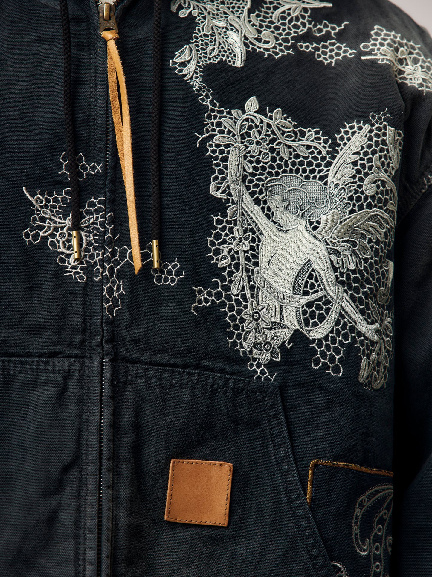 Vintage-Effect Embroidered Jacket (Black)