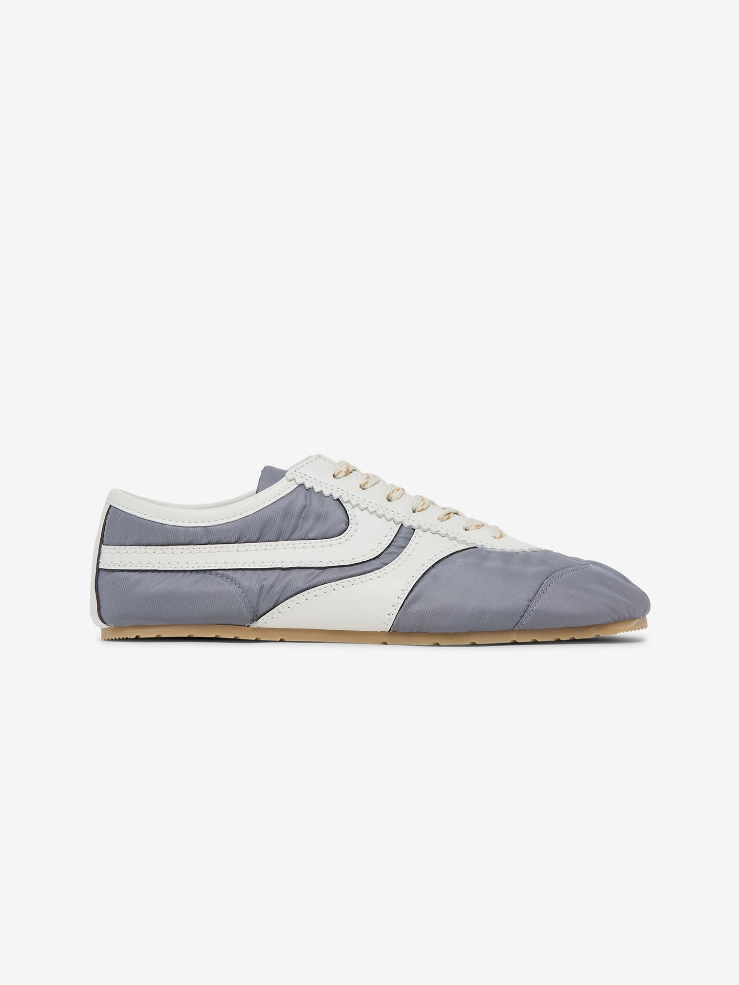 Fabric Combined with Leather Sneakers (Light Blue)