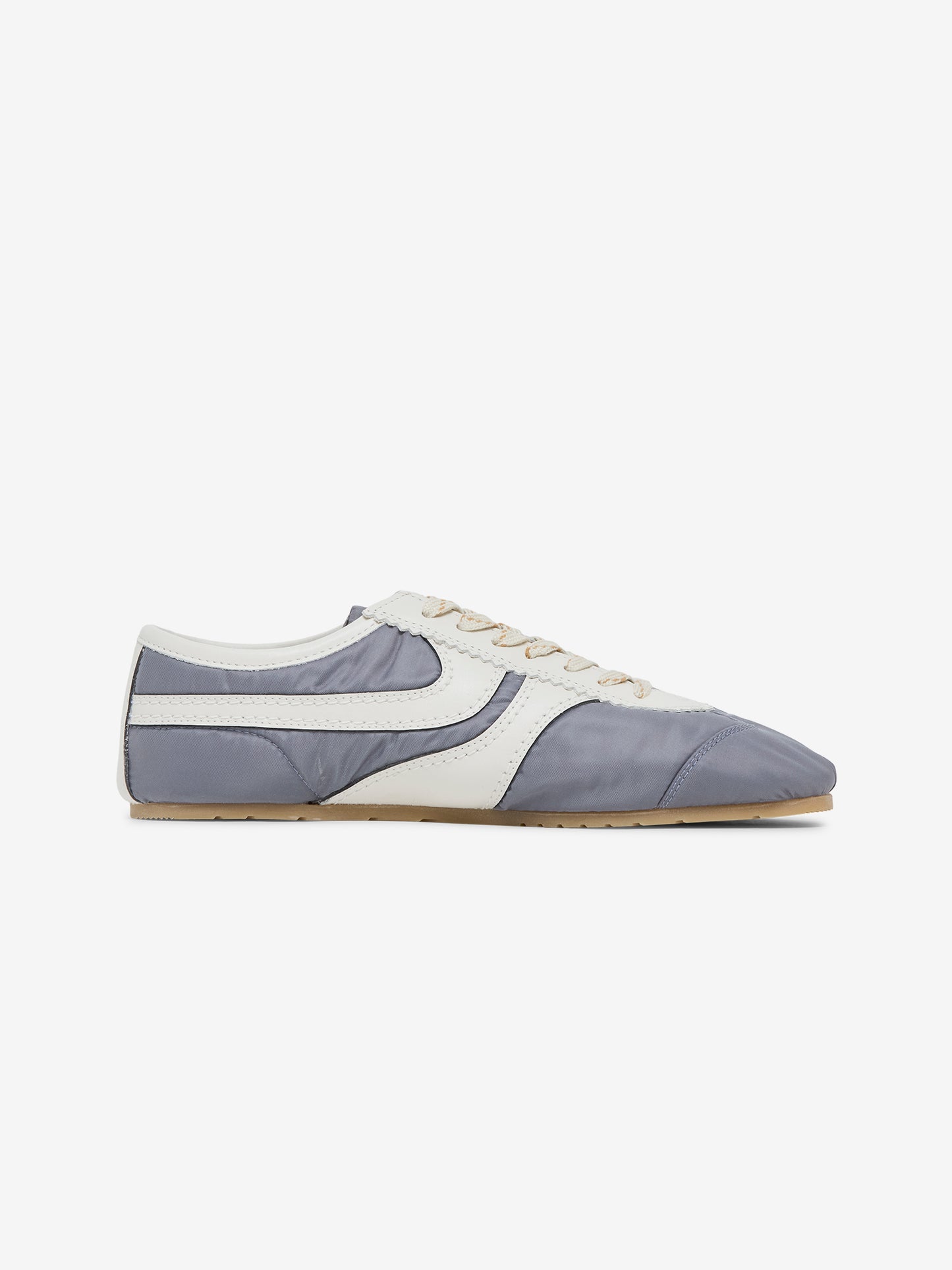 Fabric Combined with Leather Sneakers (Light Blue)