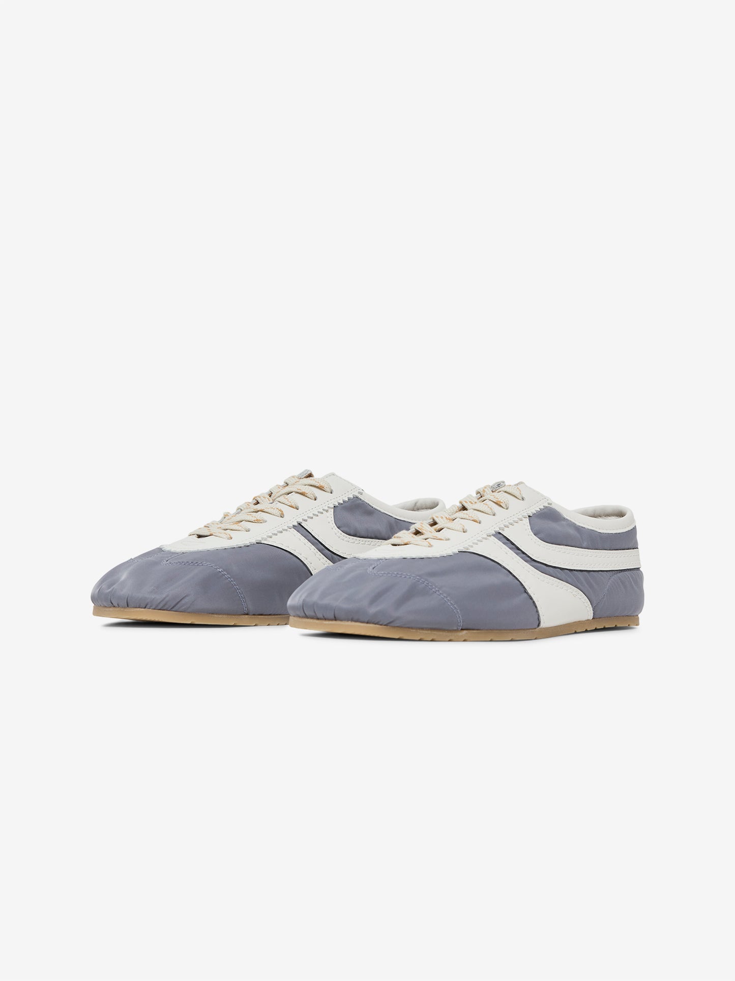 Fabric Combined with Leather Sneakers (Light Blue)
