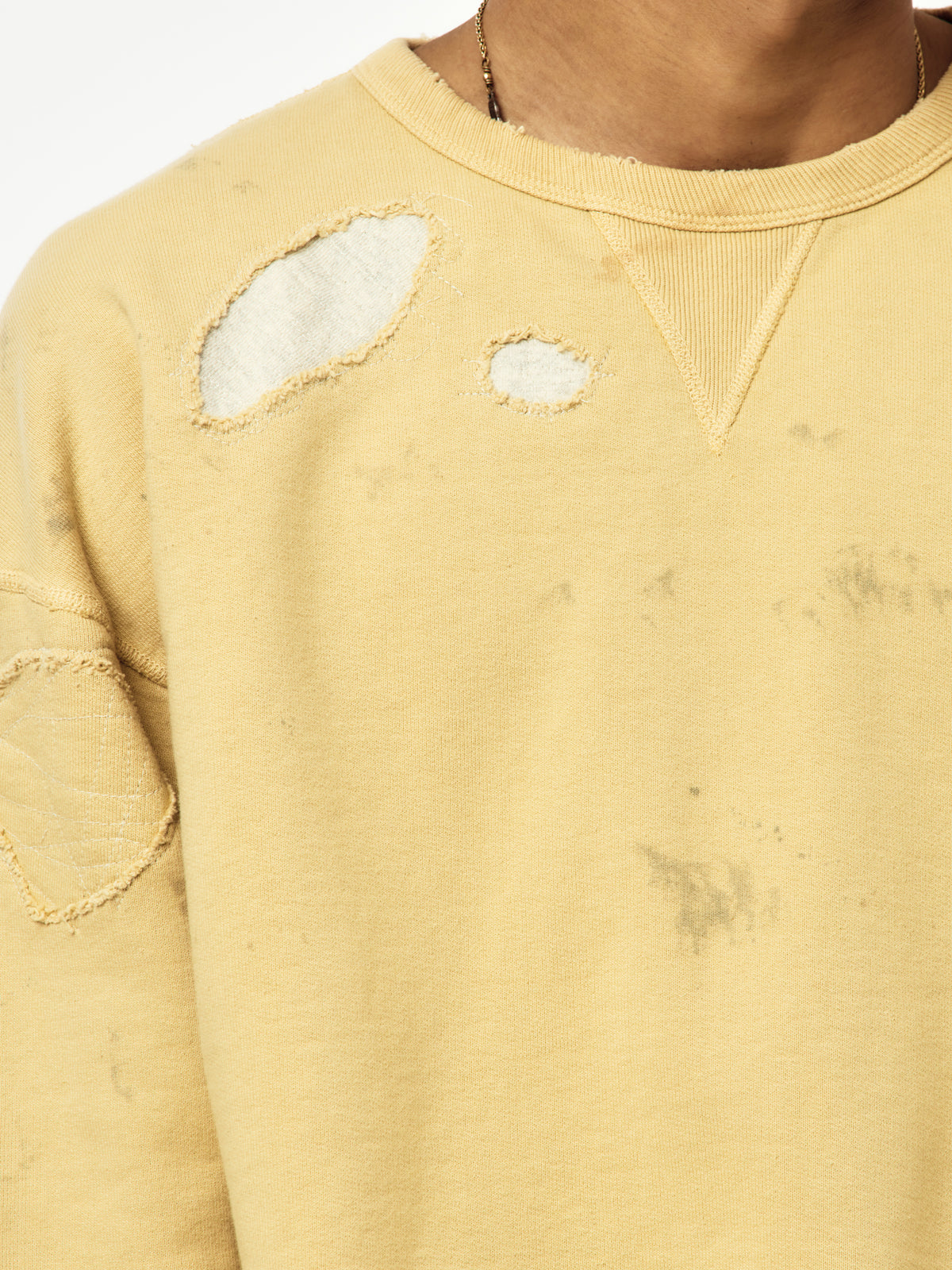 Repaired Faded Double V Sweatshirt (Khaki Yellow)