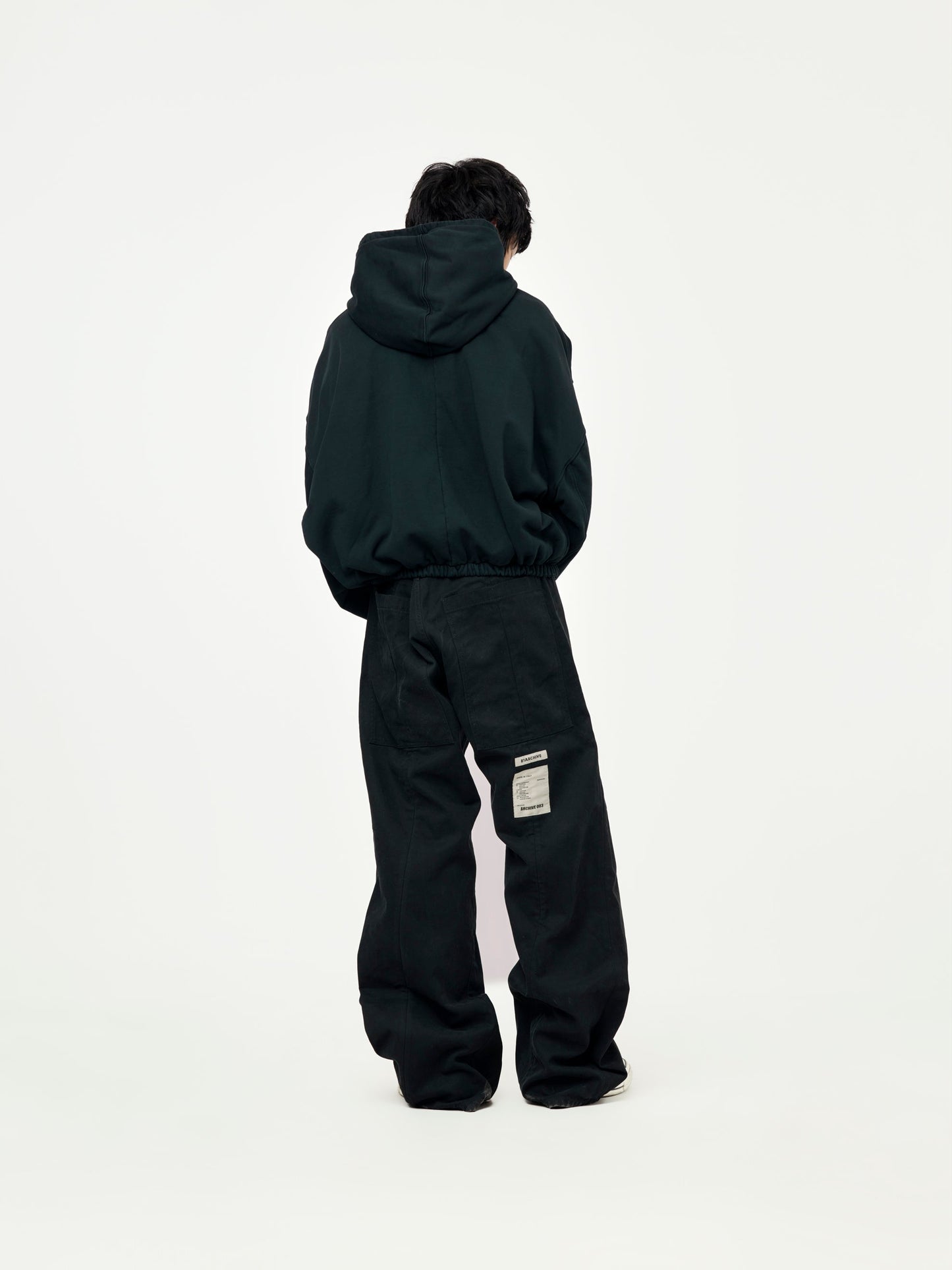 HEAVY TERRY ZIP UP HOODIE W ELASTIC WAIST (Black)
