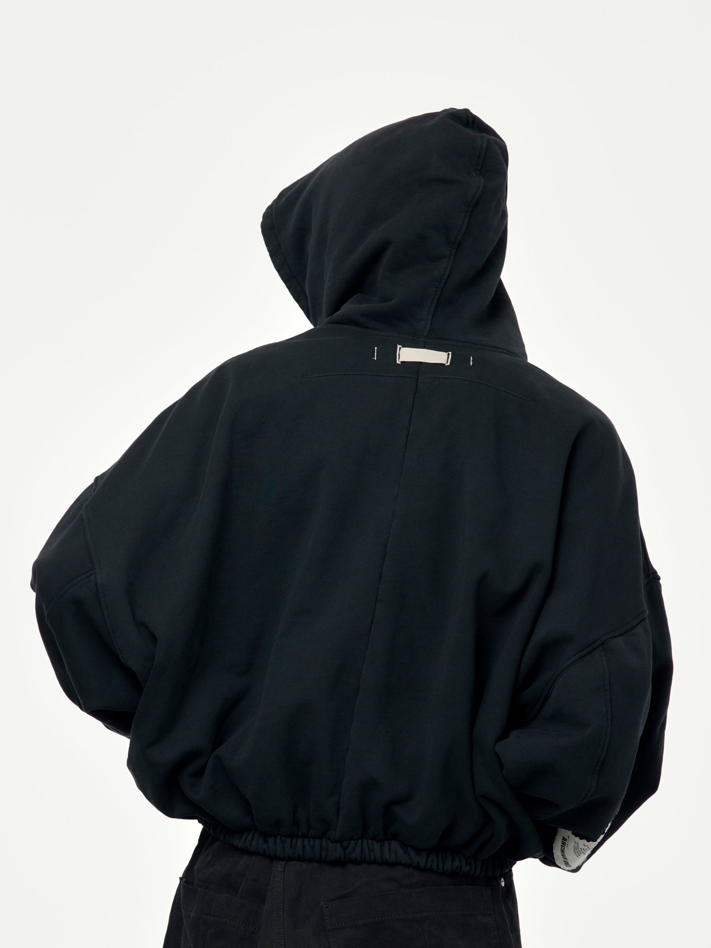 HEAVY TERRY ZIP UP HOODIE W ELASTIC WAIST (Black)