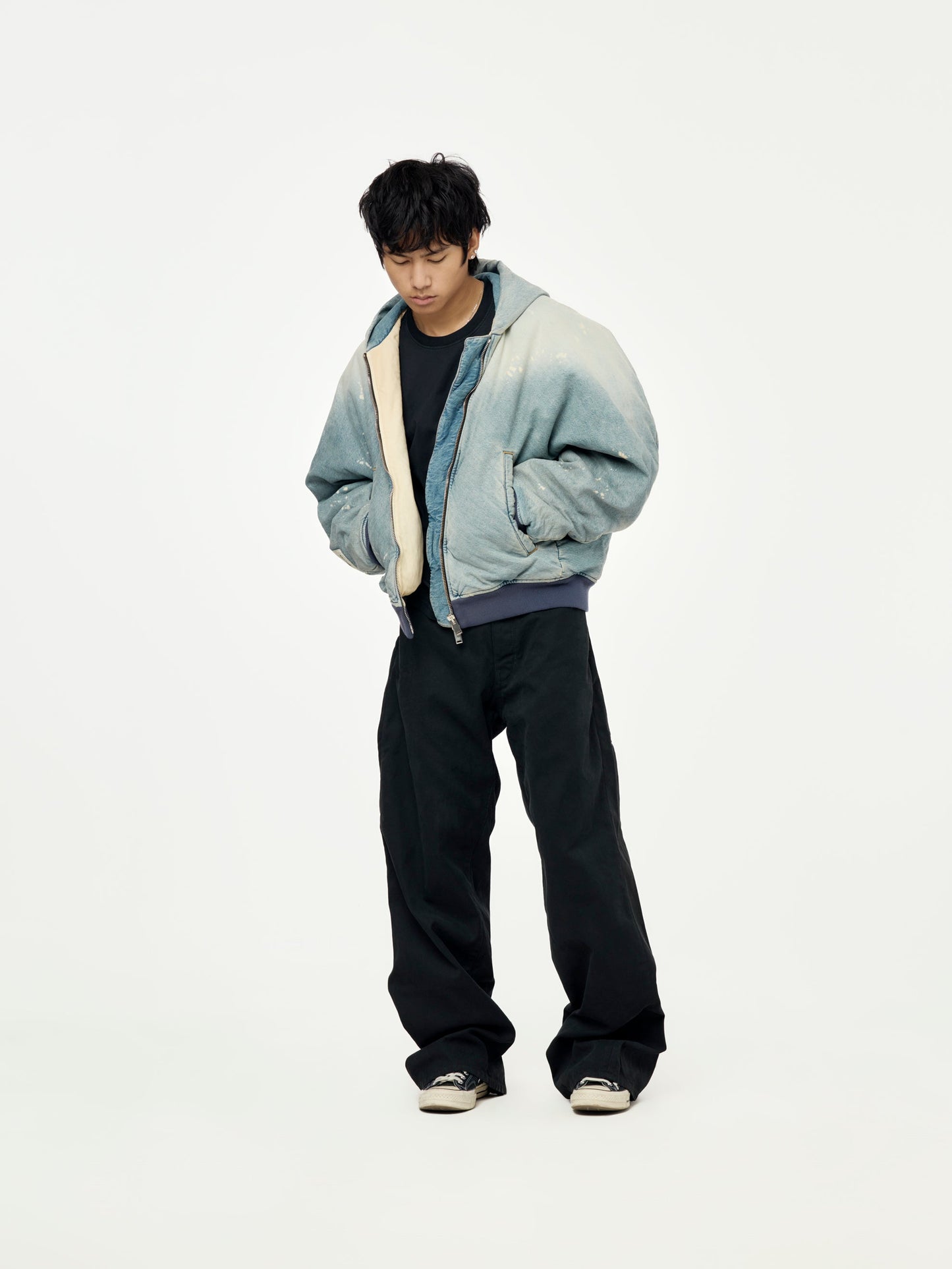 CANVAS WORKWEAR SEAMLESS HOODED ZIP UP (Washed Denim)