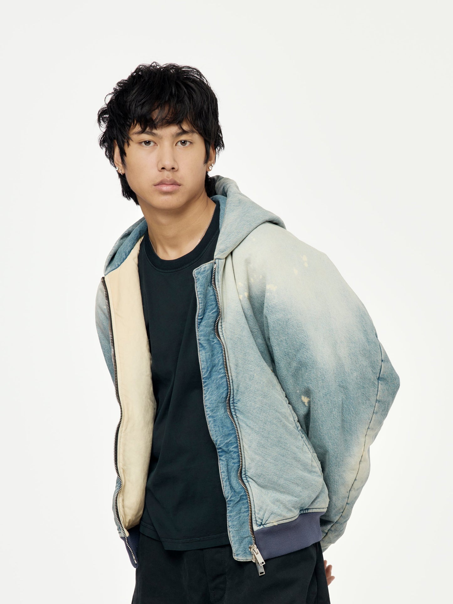 CANVAS WORKWEAR SEAMLESS HOODED ZIP UP (Washed Denim)