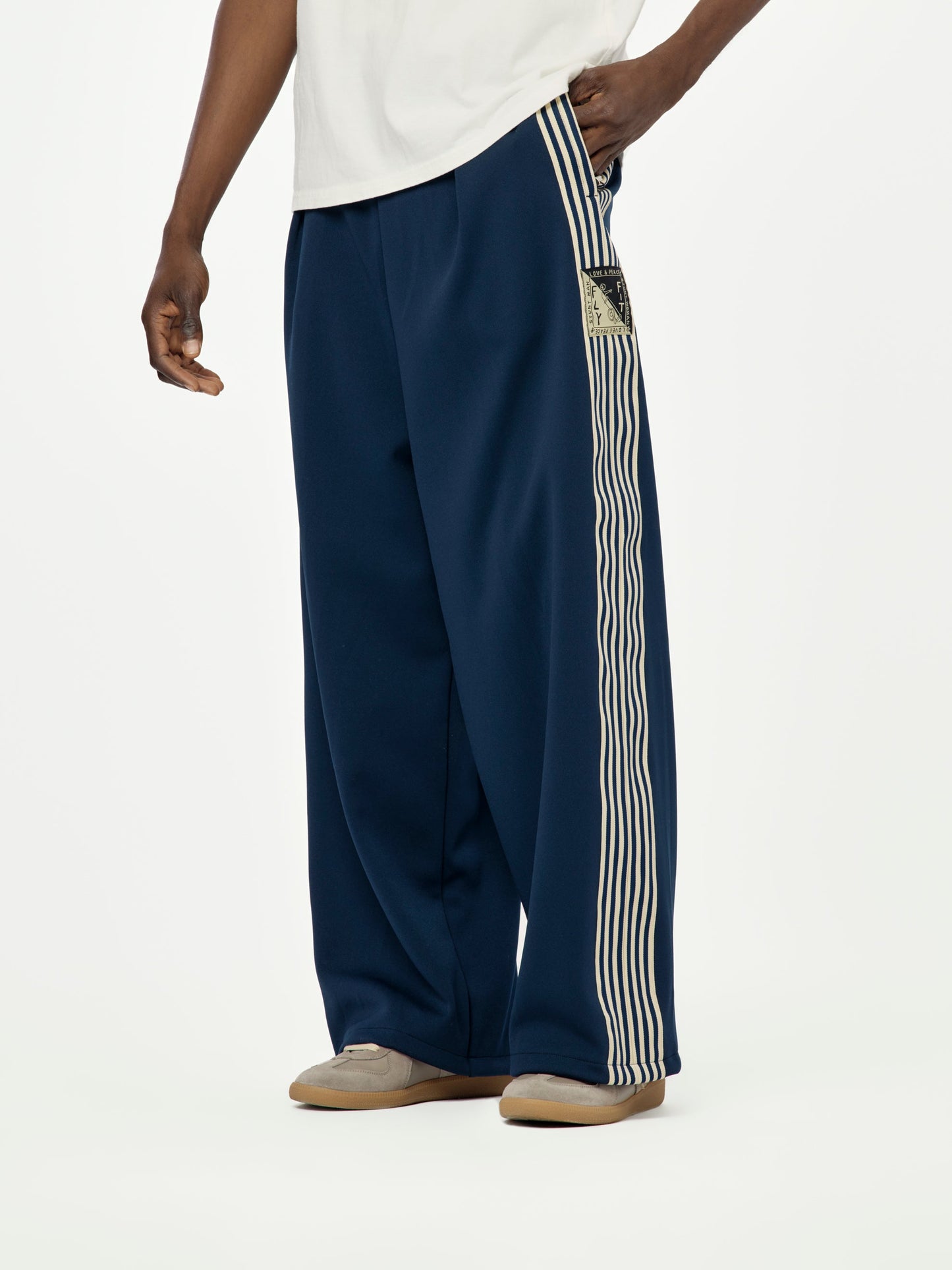 Smooth Jersey Stantman&woman Baggy Truck Pants (Banner Stripe) (Navy)