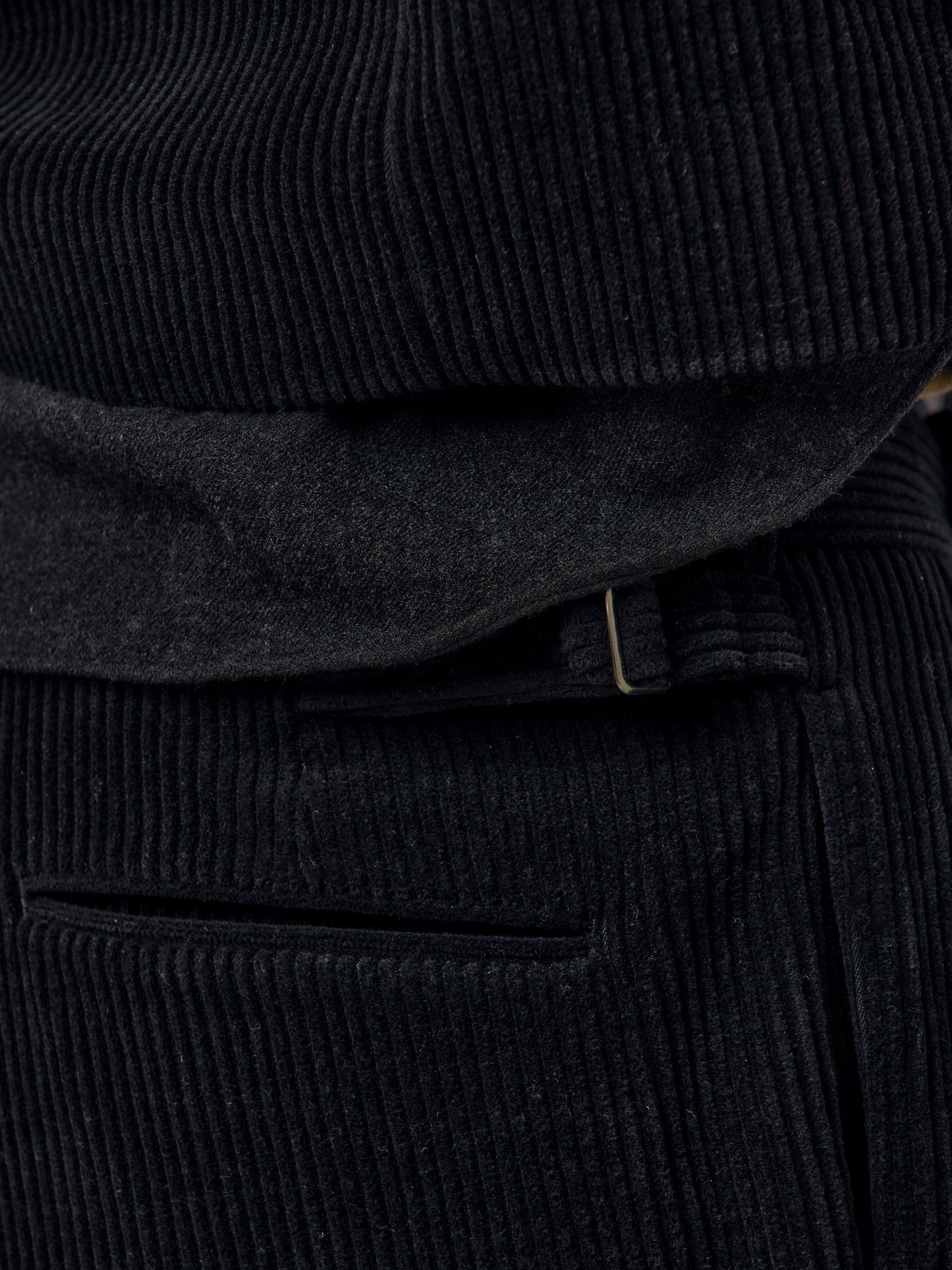 Wool Corduroy Wide Tapered Trousers (Black) SIS