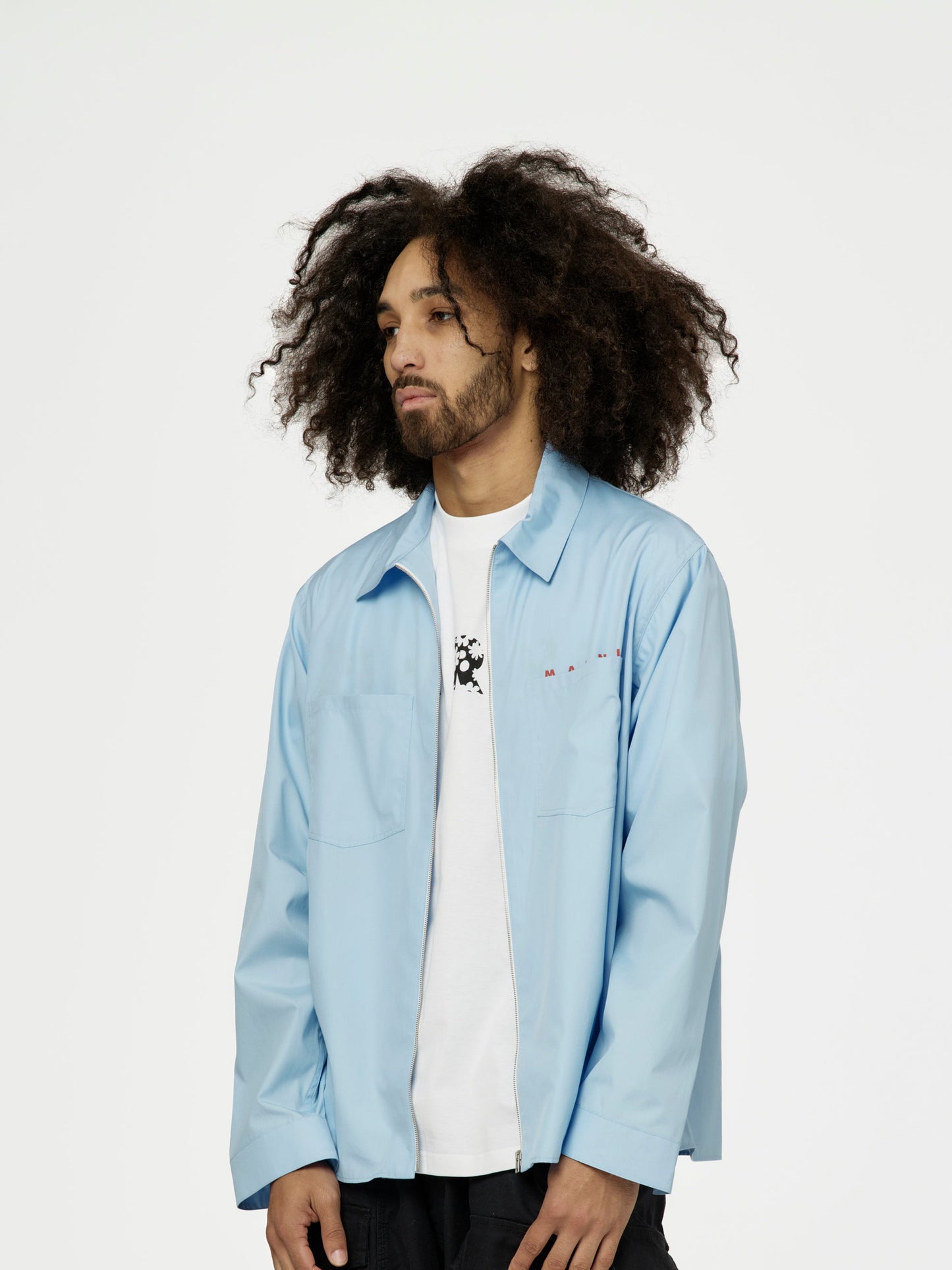 Marni Logo Boxy Fit Shirt (Iris Blue)