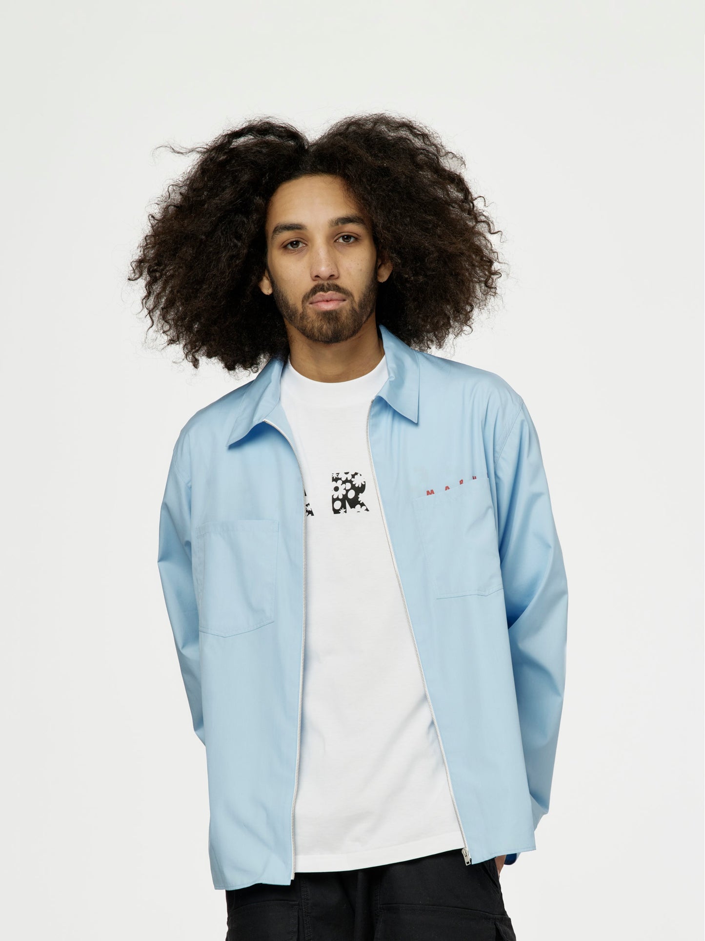 Marni Logo Boxy Fit Shirt (Iris Blue)