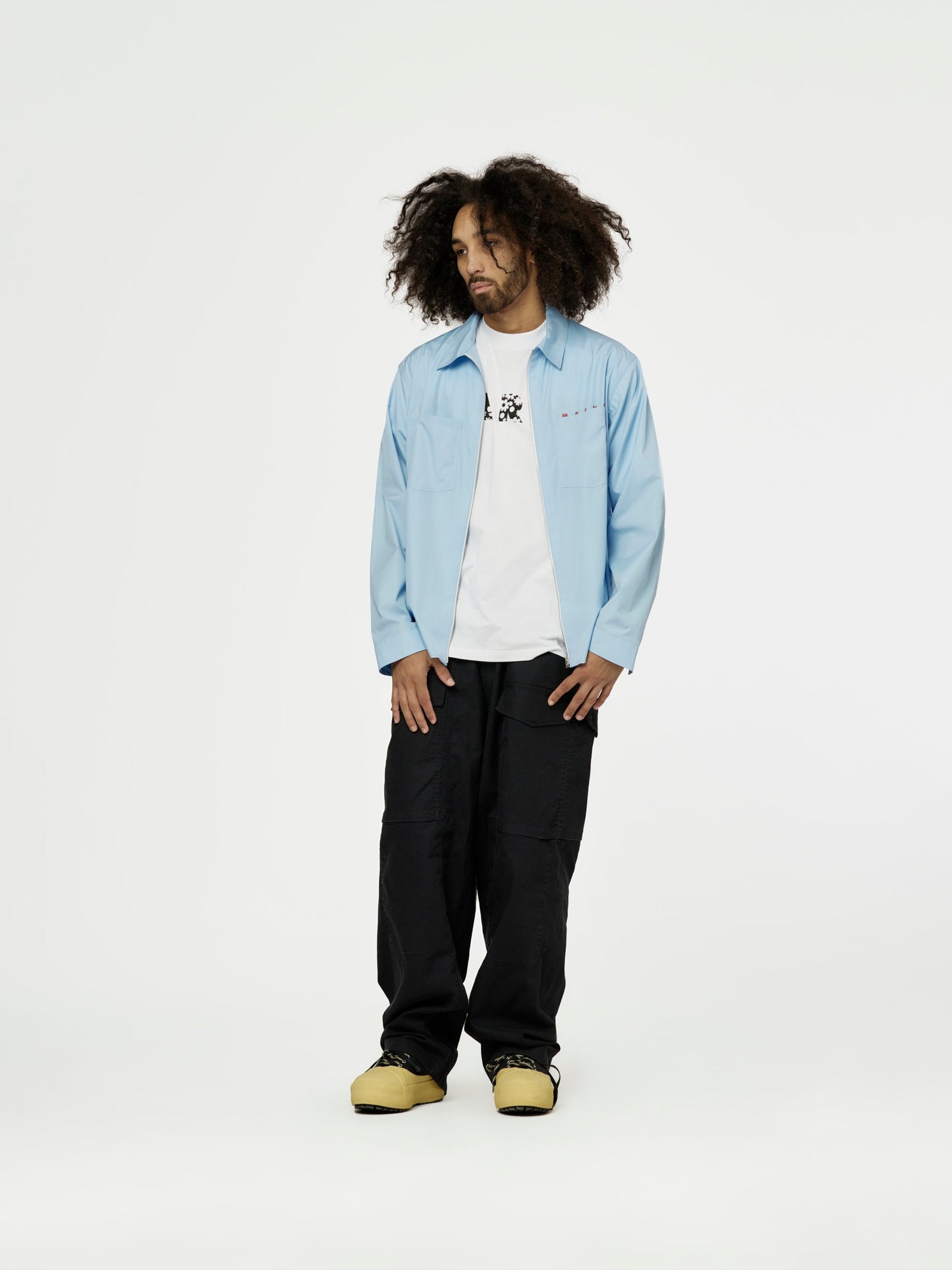 Marni Logo Boxy Fit Shirt (Iris Blue)
