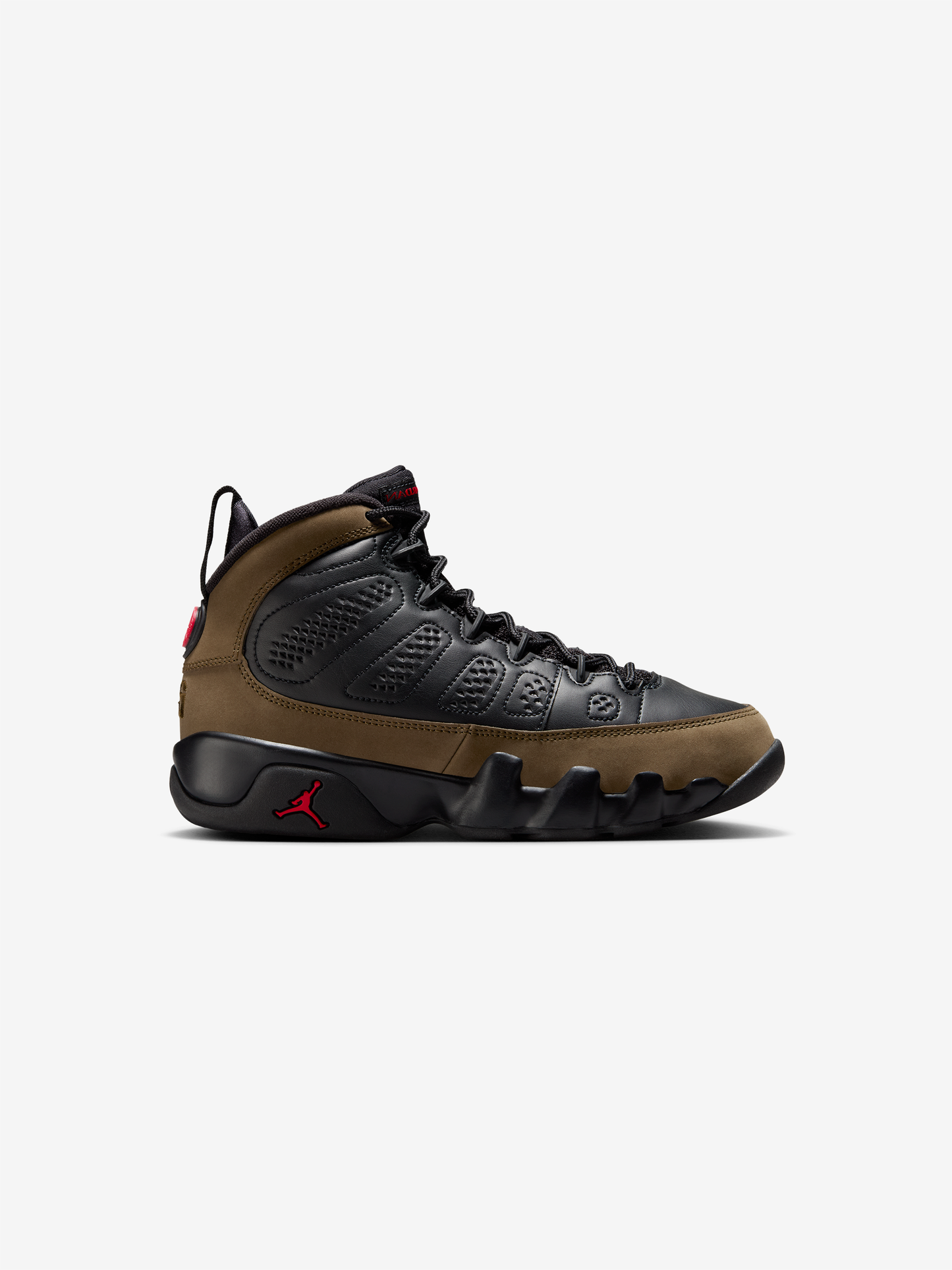 AIR JORDAN 9 RETRO (GS) (BLACK/TRUE RED-LIGHT OLIVE)