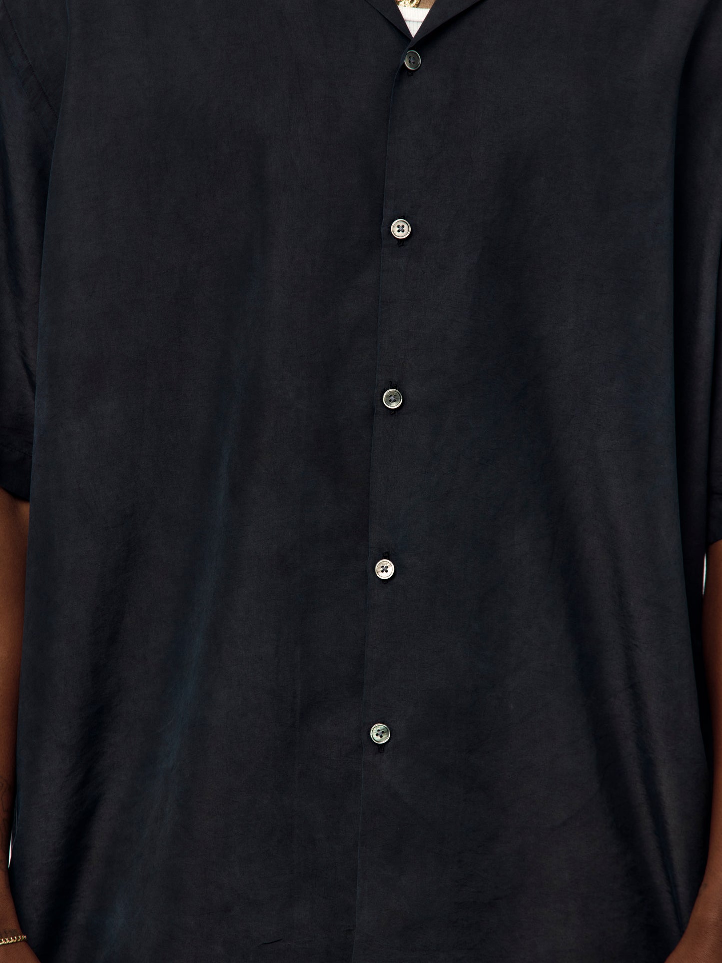 Natural Dyed Silk S/S Open Collar Shirts (BLACK) (SIS)